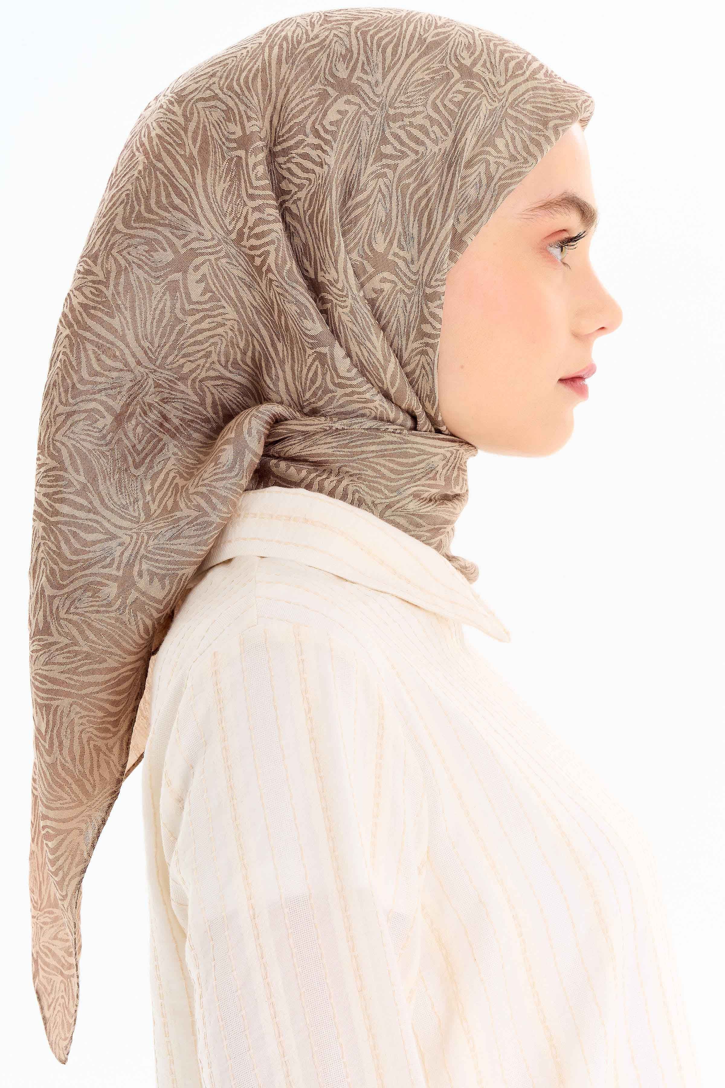 Zebra Desen Viskon Eşarp - Bej TUGBA