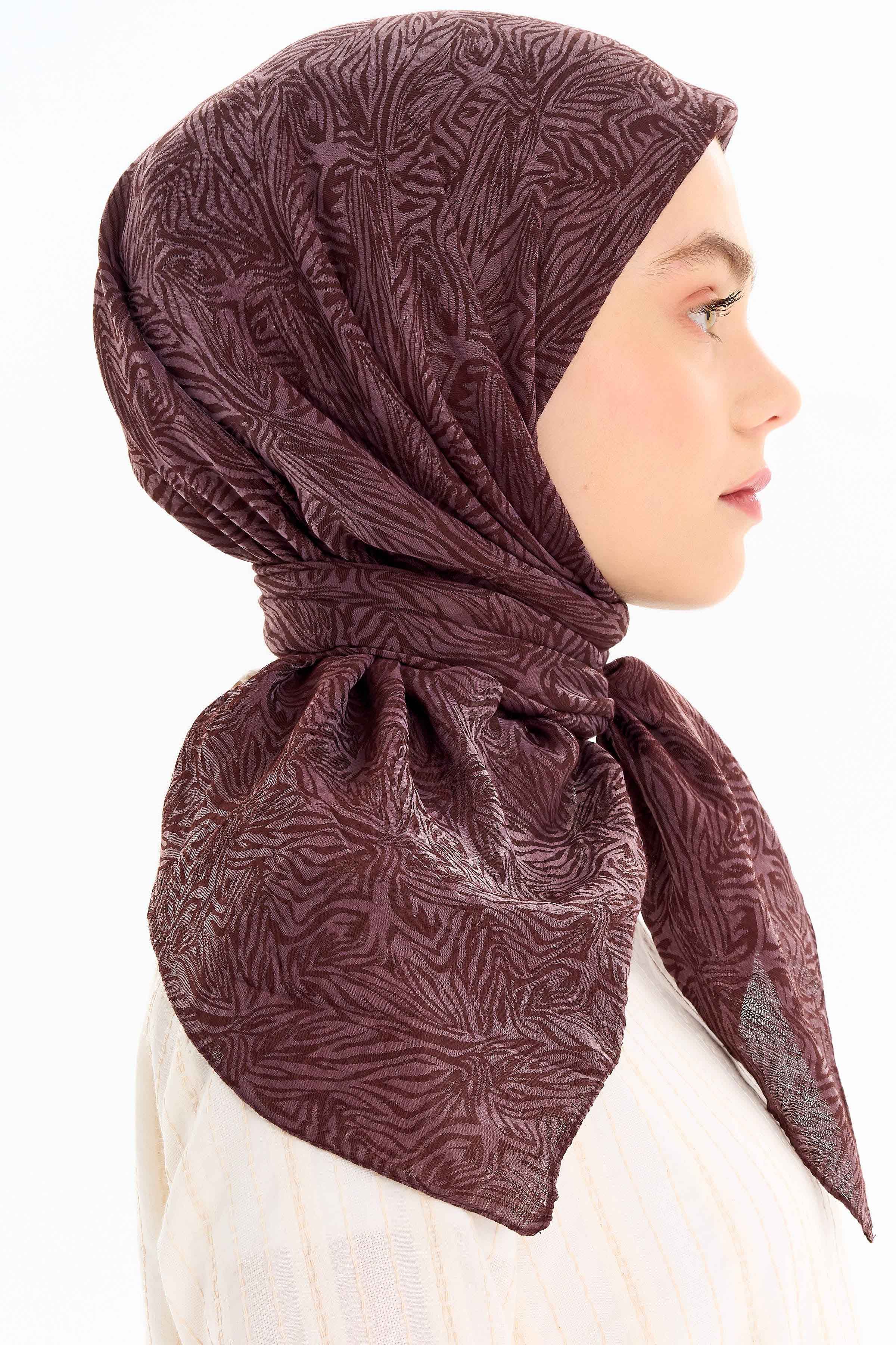 Zebra Desen Viskon Eşarp - Kahve TUGBA