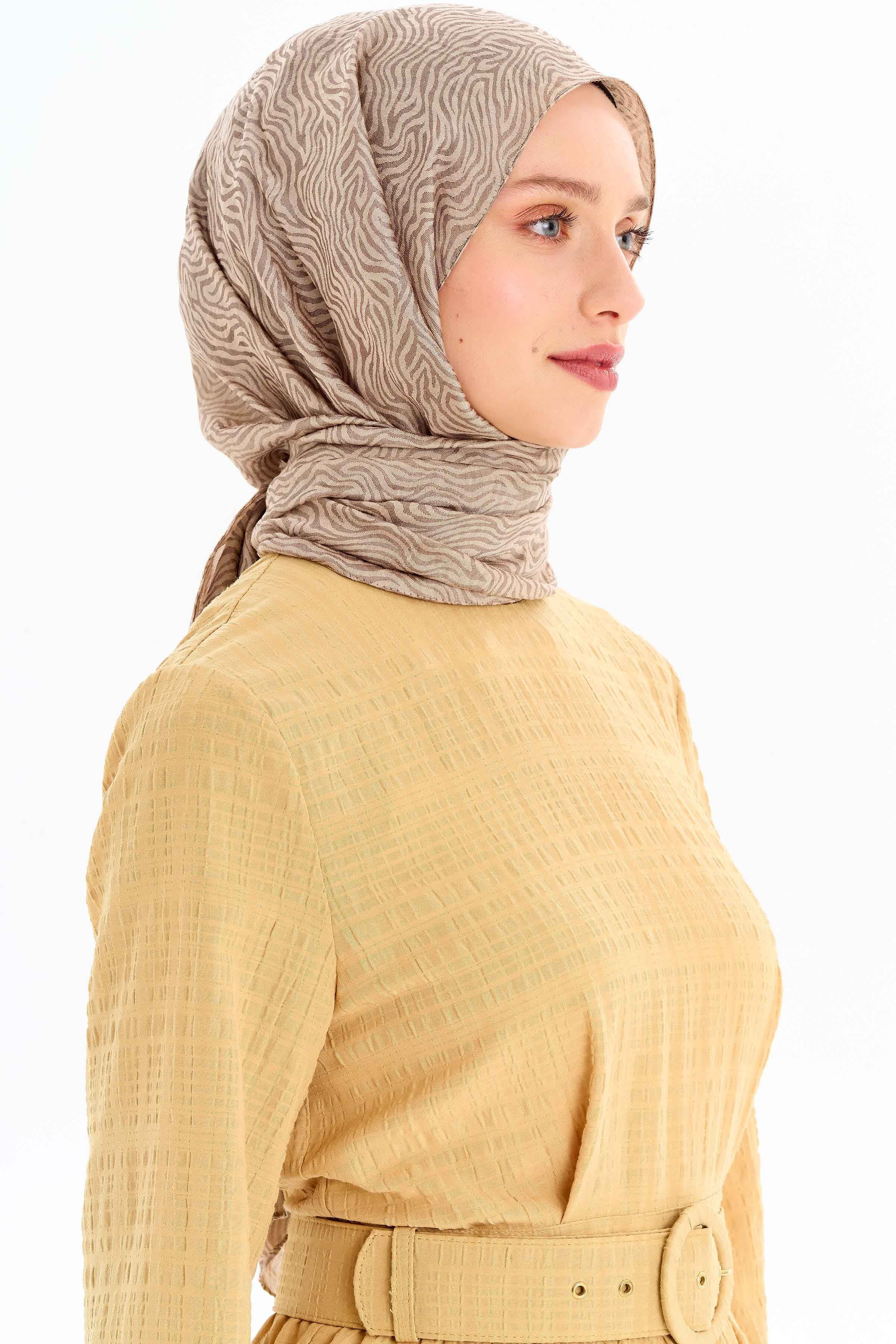 Zebra Desen Viskon Şal - Bej TUGBA