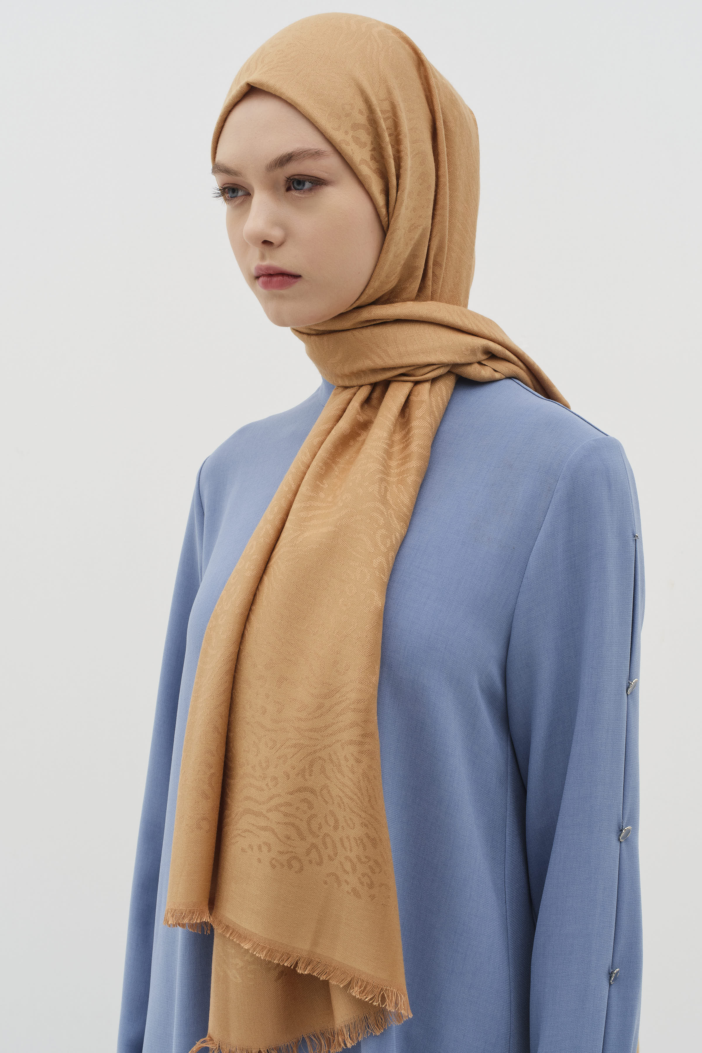 Zebra Desen Viskon Şal - Camel TUĞBA