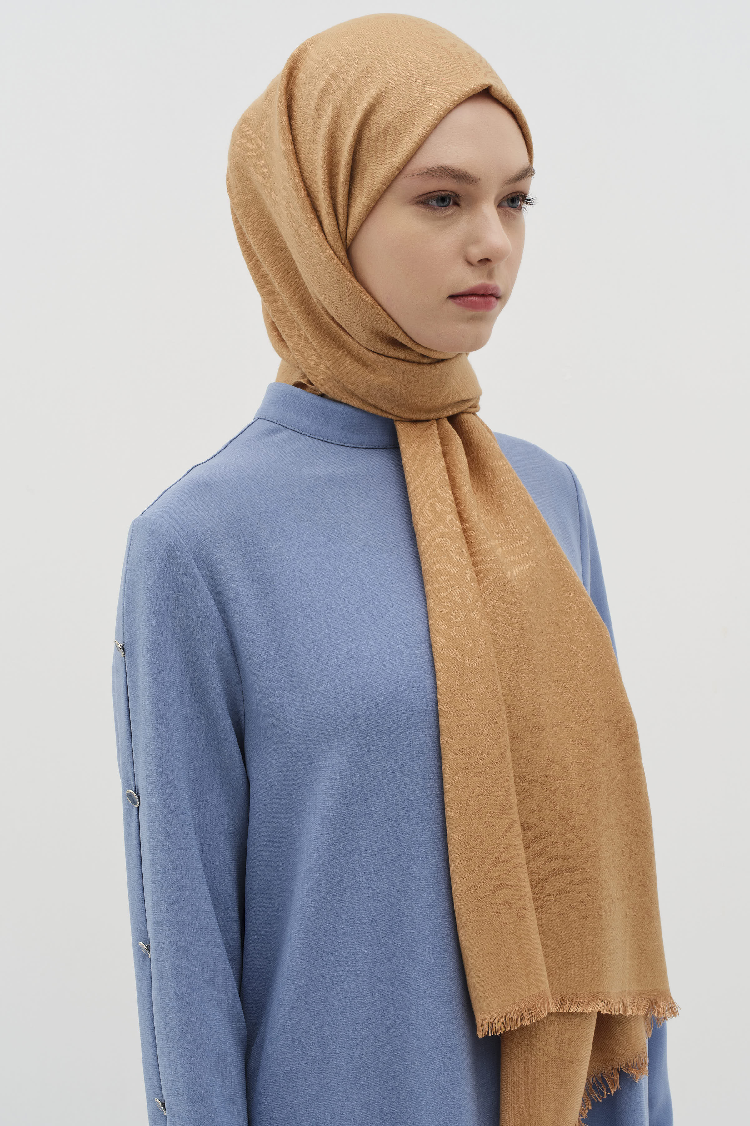 Zebra Desen Viskon Şal - Camel TUĞBA