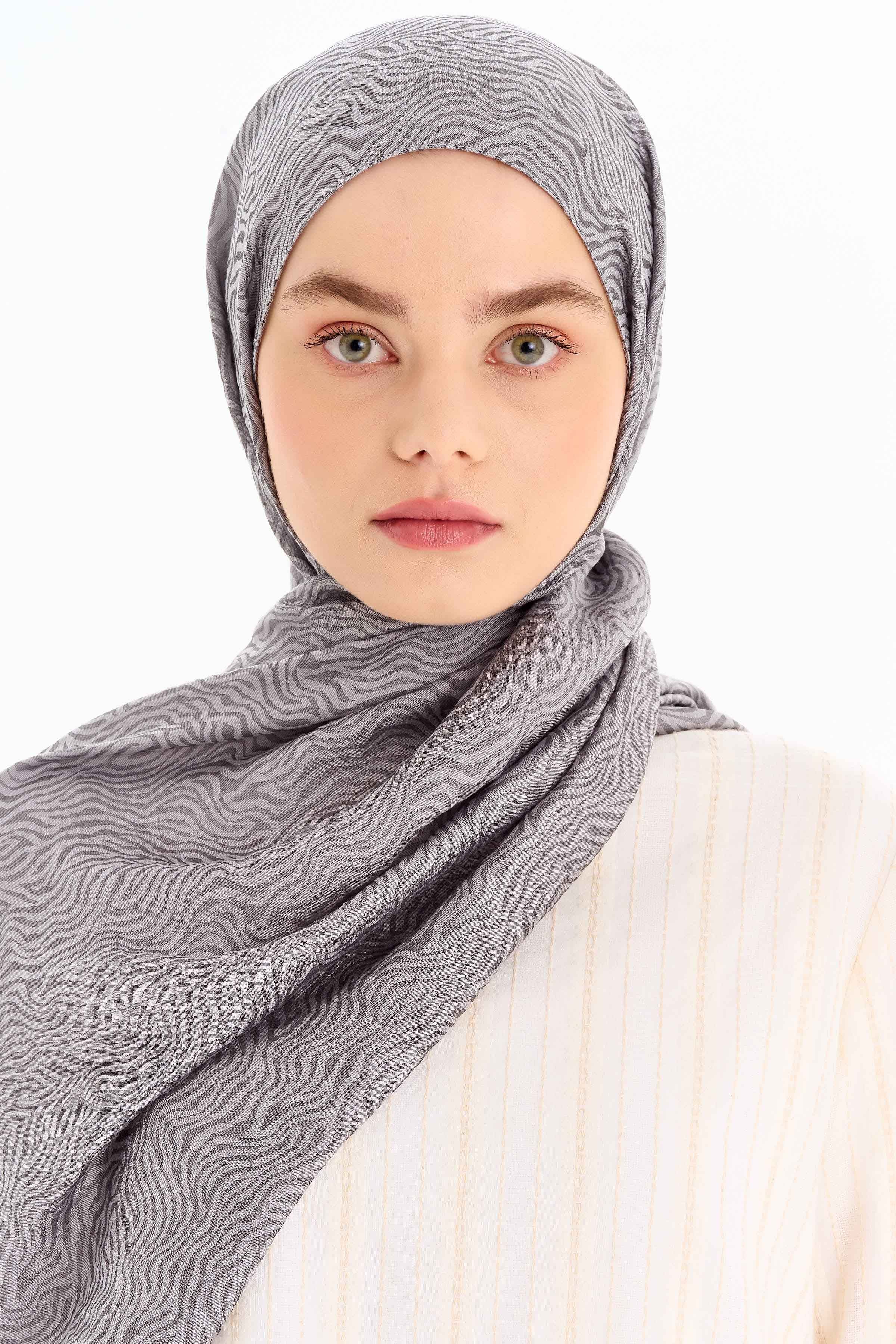 Zebra Desen Viskon Şal - Gri TUGBA