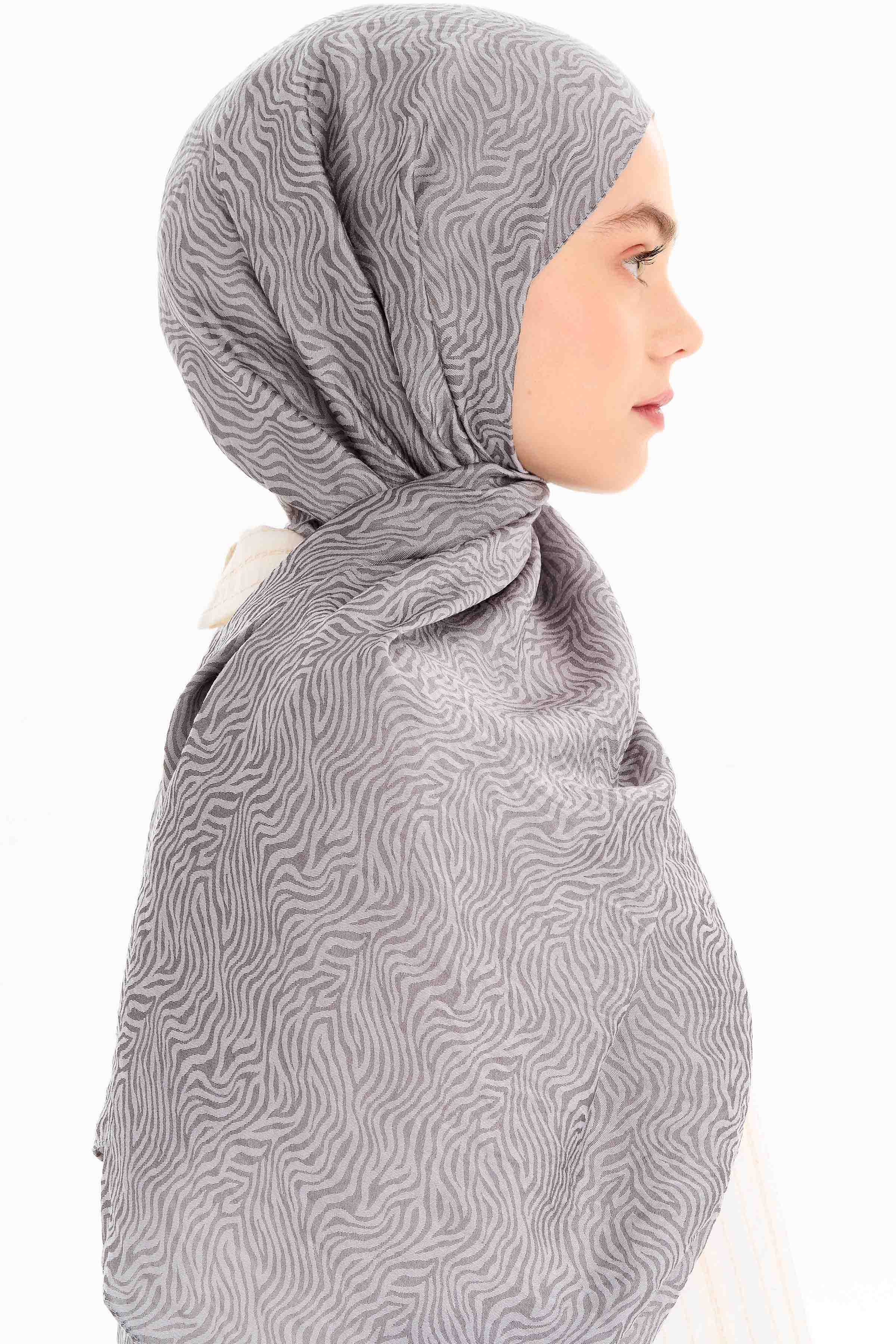 Zebra Desen Viskon Şal - Gri TUGBA