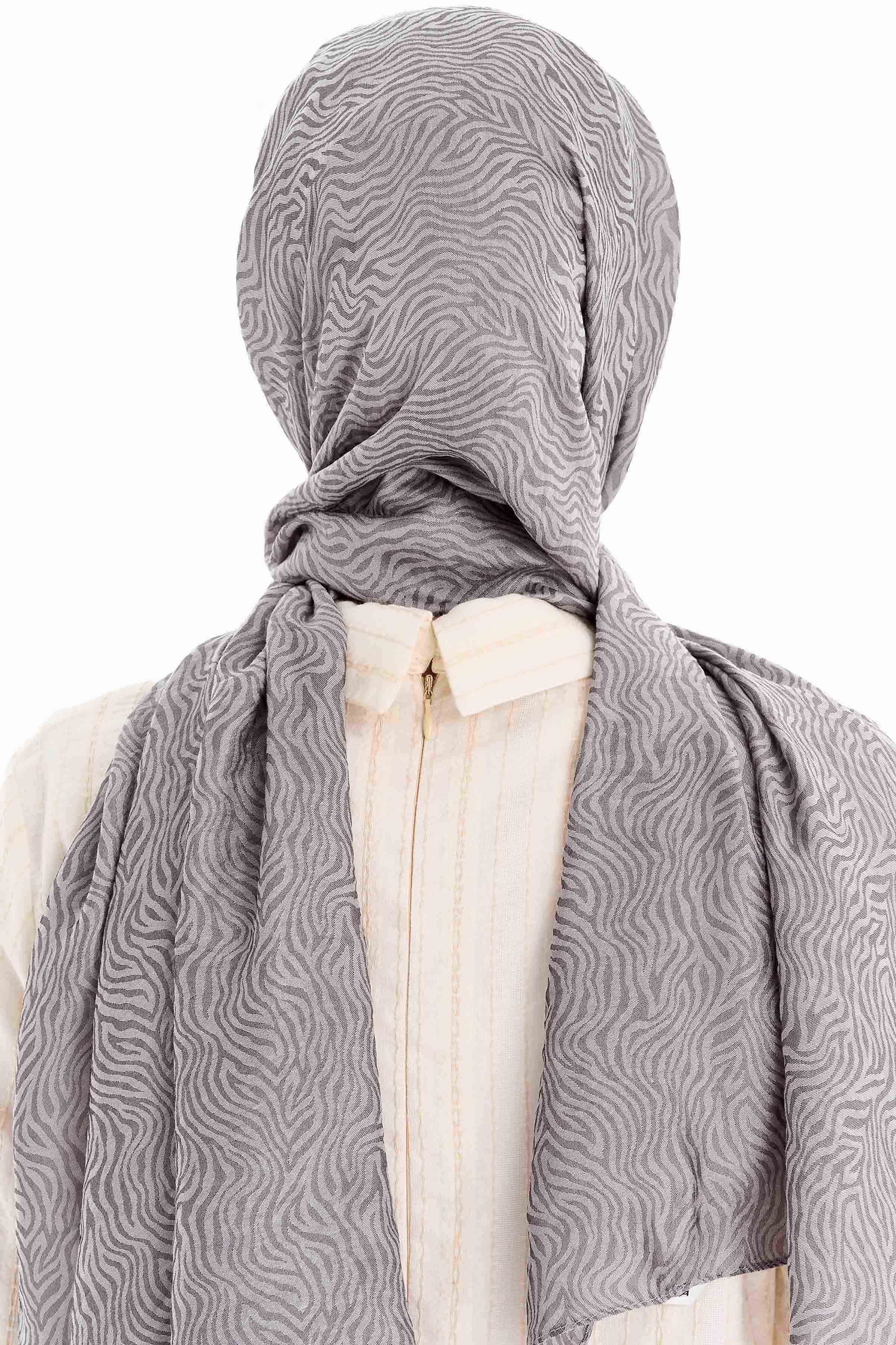 Zebra Desen Viskon Şal - Gri TUGBA