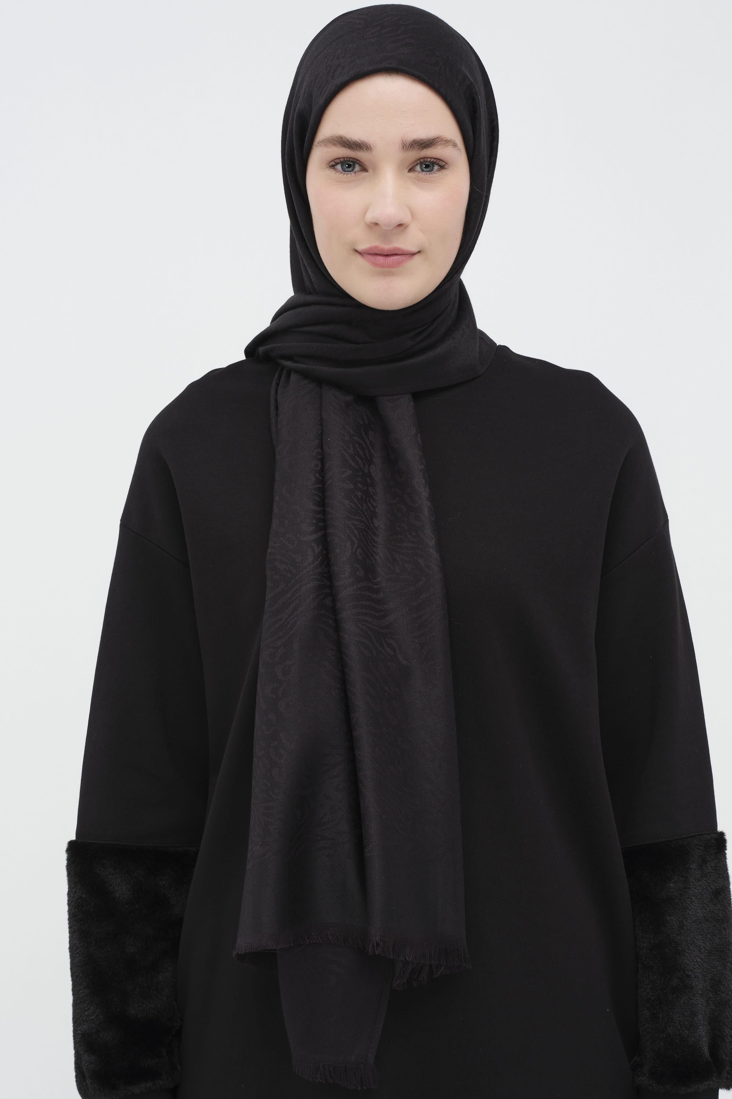 Zebra Desen Viskon Şal - Siyah TUGBA