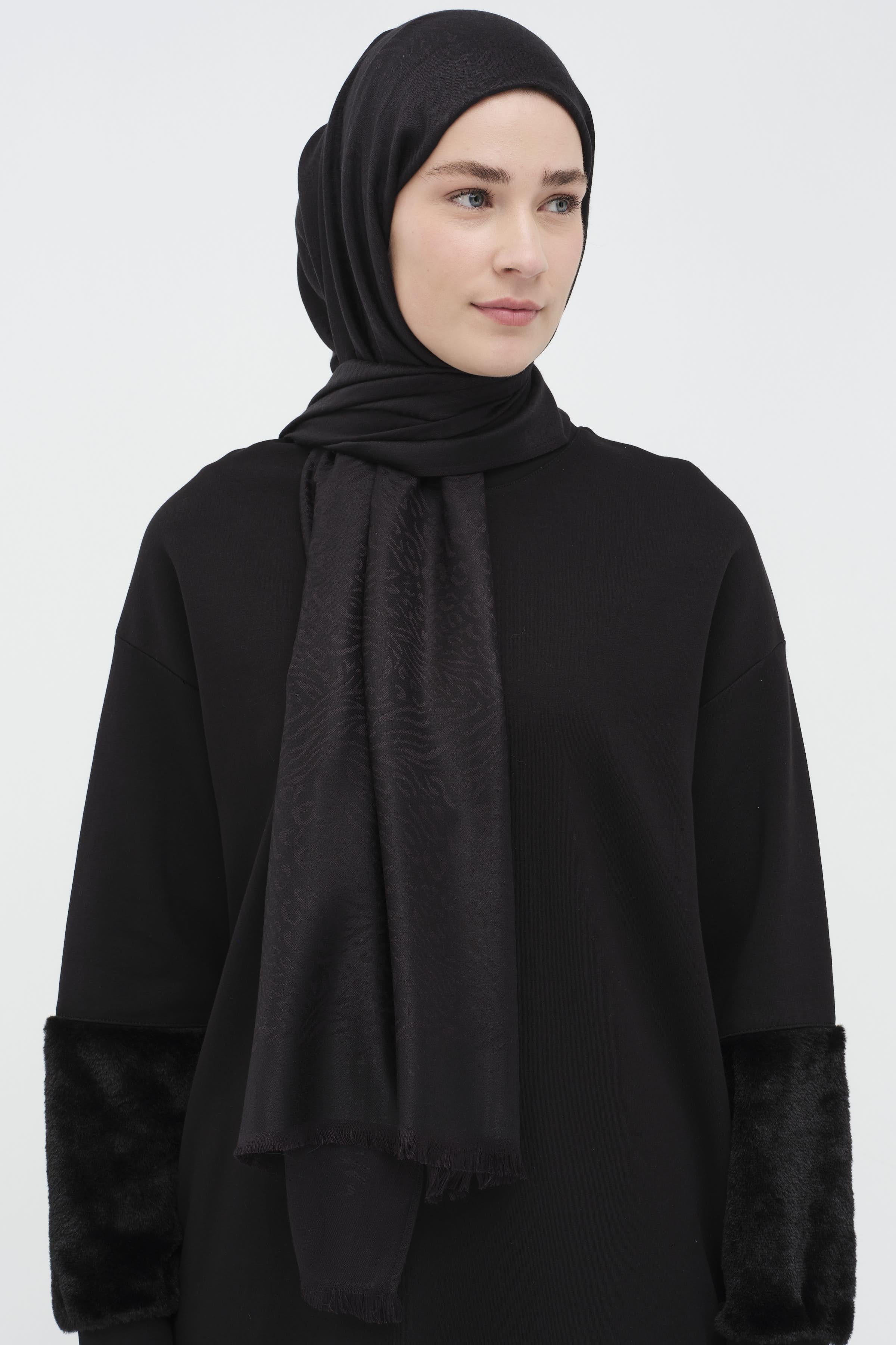 Zebra Desen Viskon Şal - Siyah TUGBA