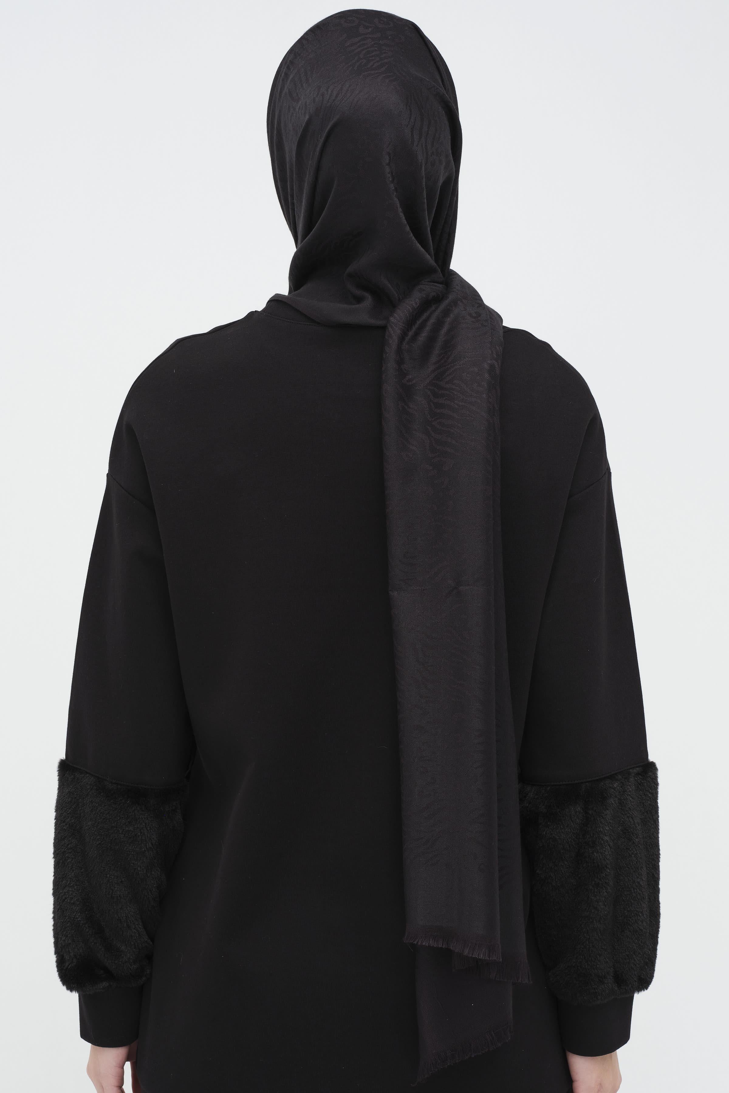 Zebra Desen Viskon Şal - Siyah TUGBA