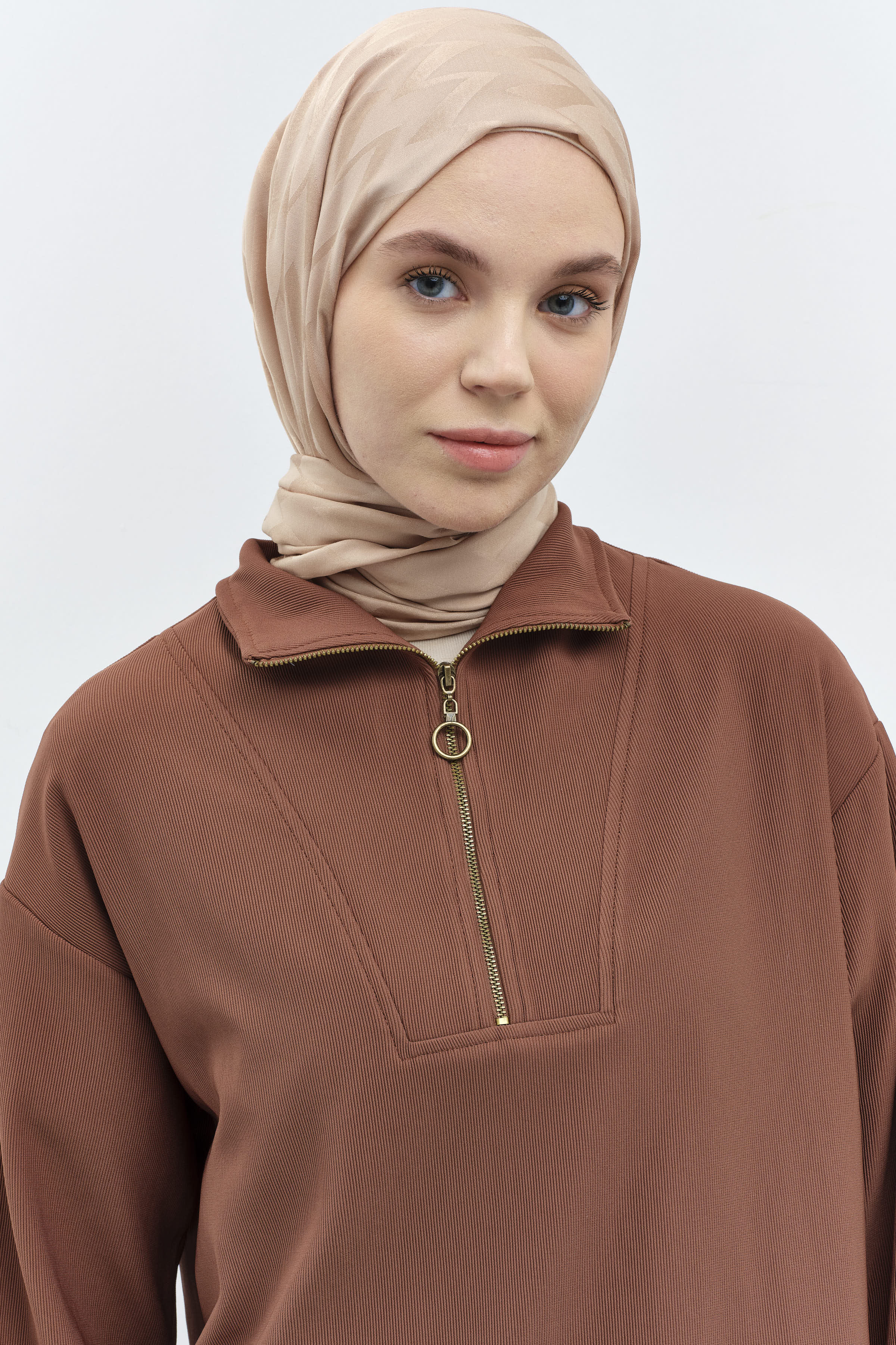 Zikzak Desen Viskon Şal - Bej TUGBA