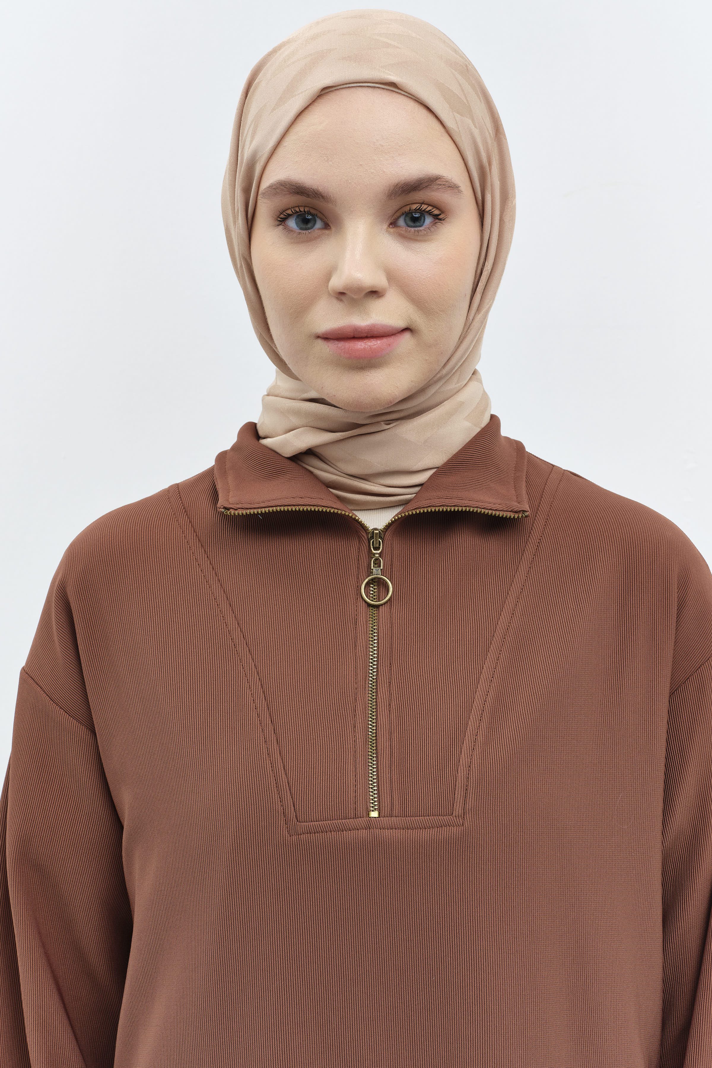 Zikzak Desen Viskon Şal - Bej TUGBA