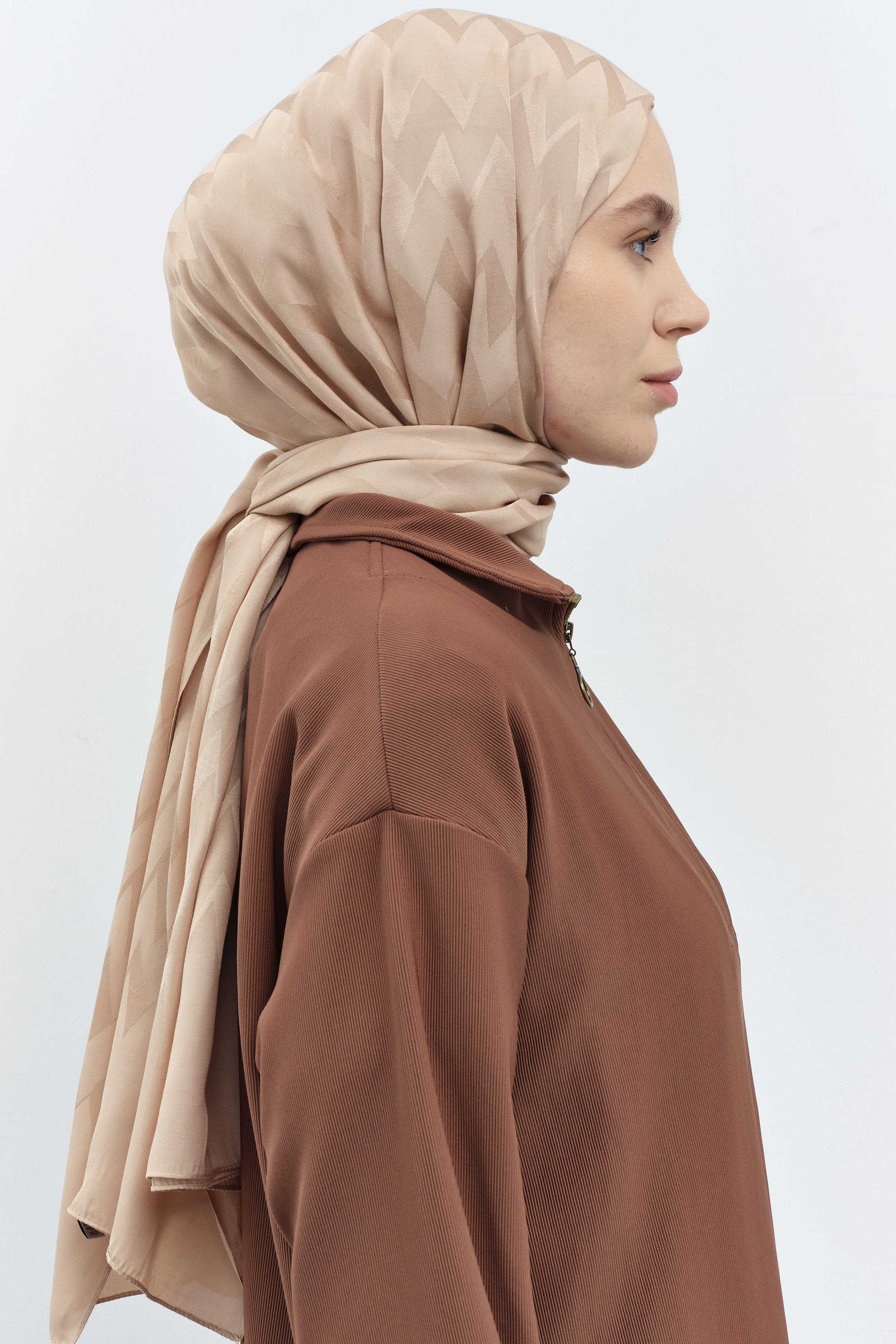 Zikzak Desen Viskon Şal - Bej TUGBA