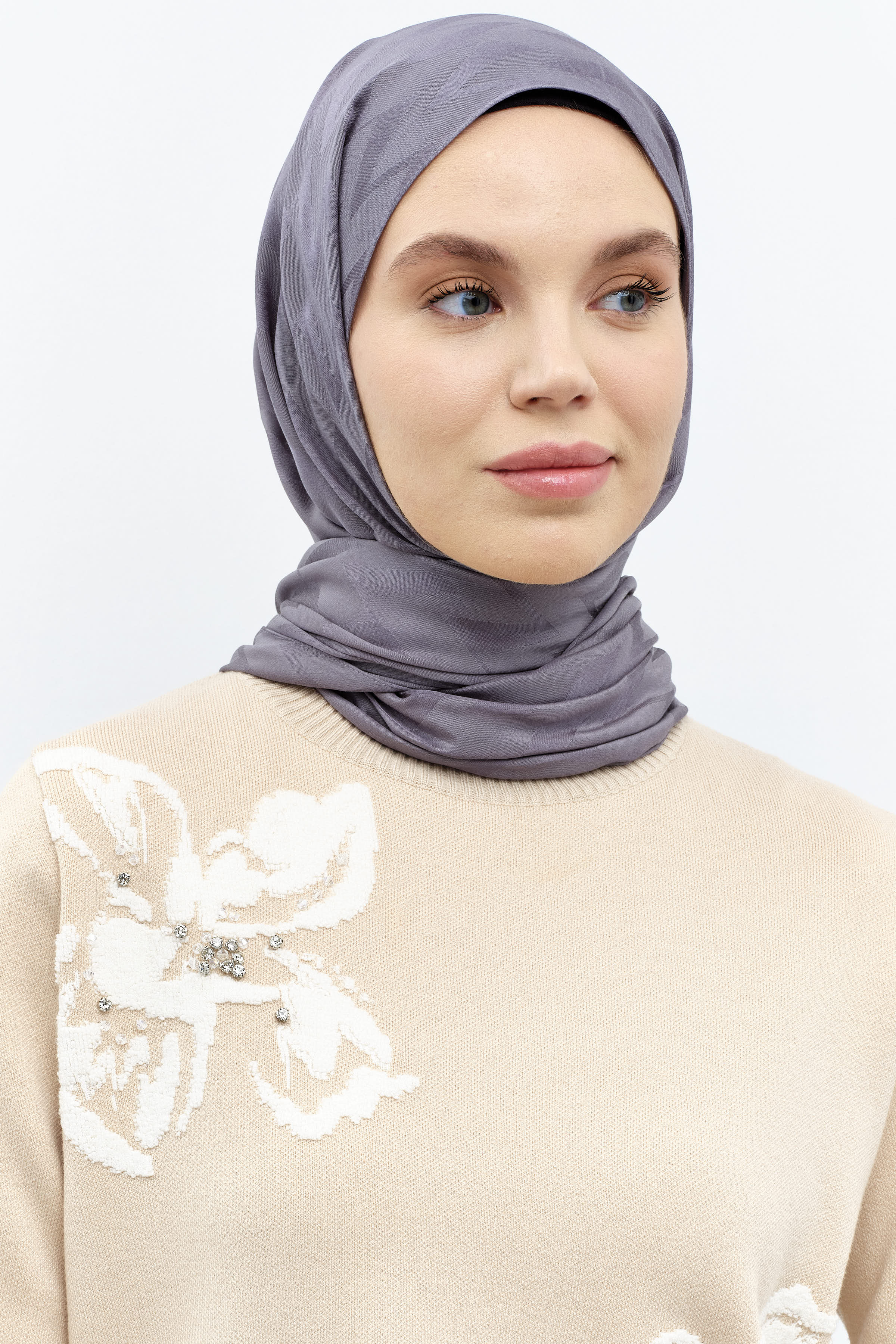 Zikzak Desen Viskon Şal - Füme TUGBA