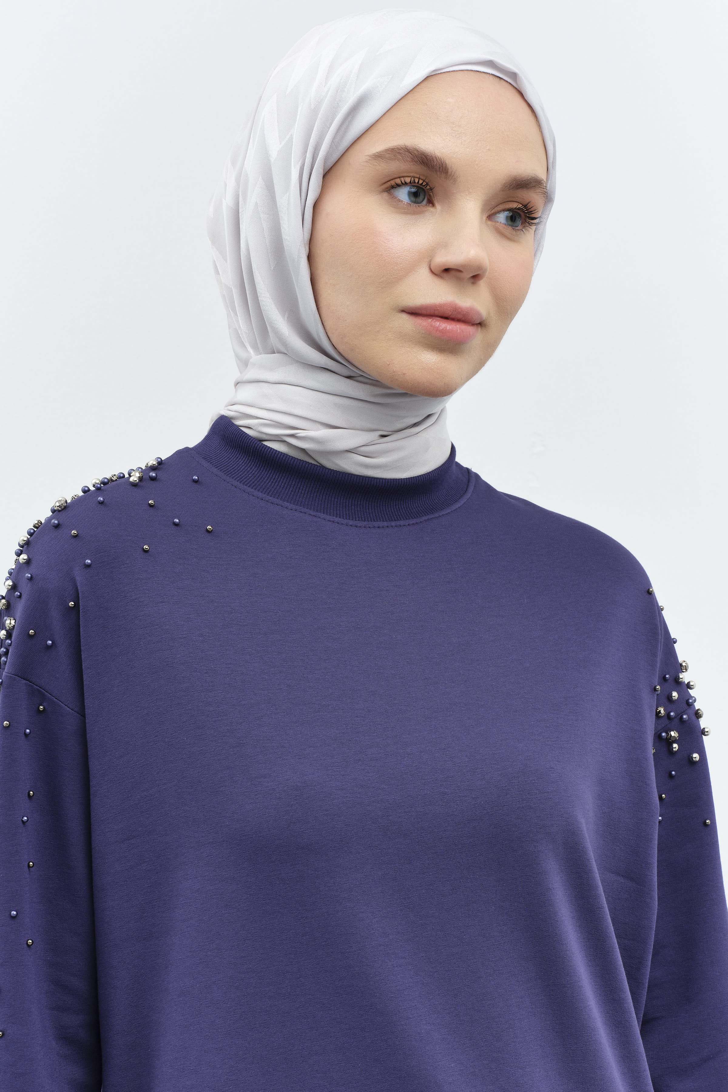 Zikzak Desen Viskon Şal - Gri TUGBA