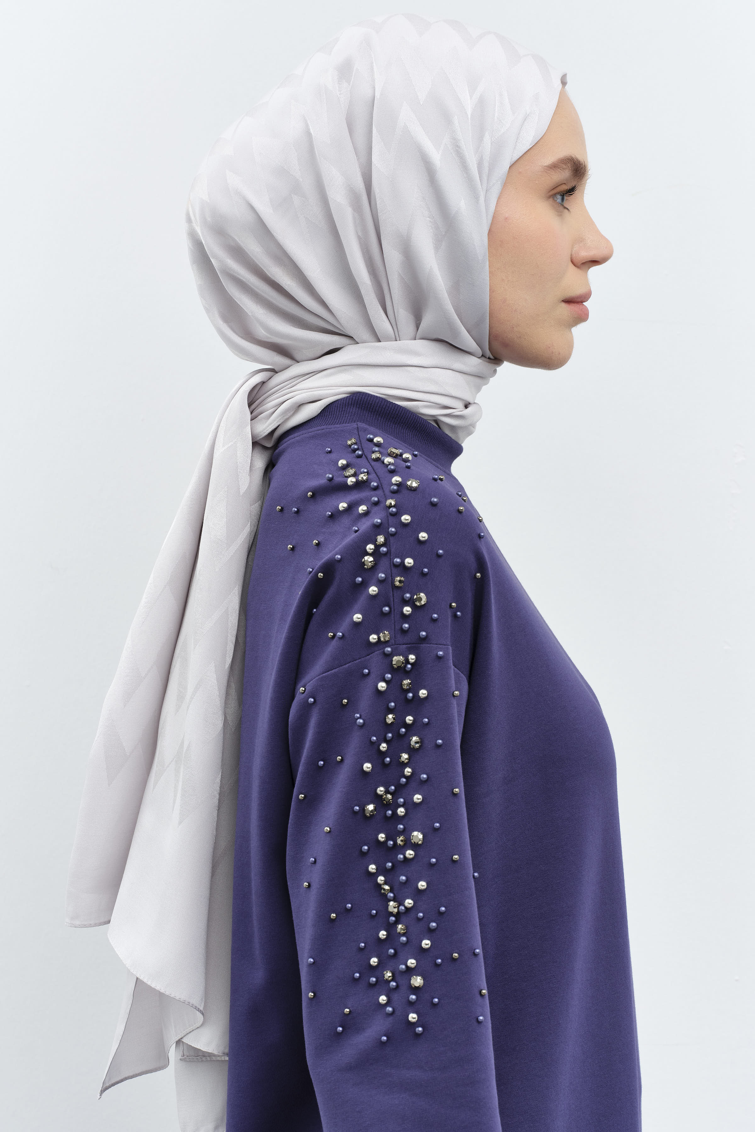 Zikzak Desen Viskon Şal - Gri TUGBA