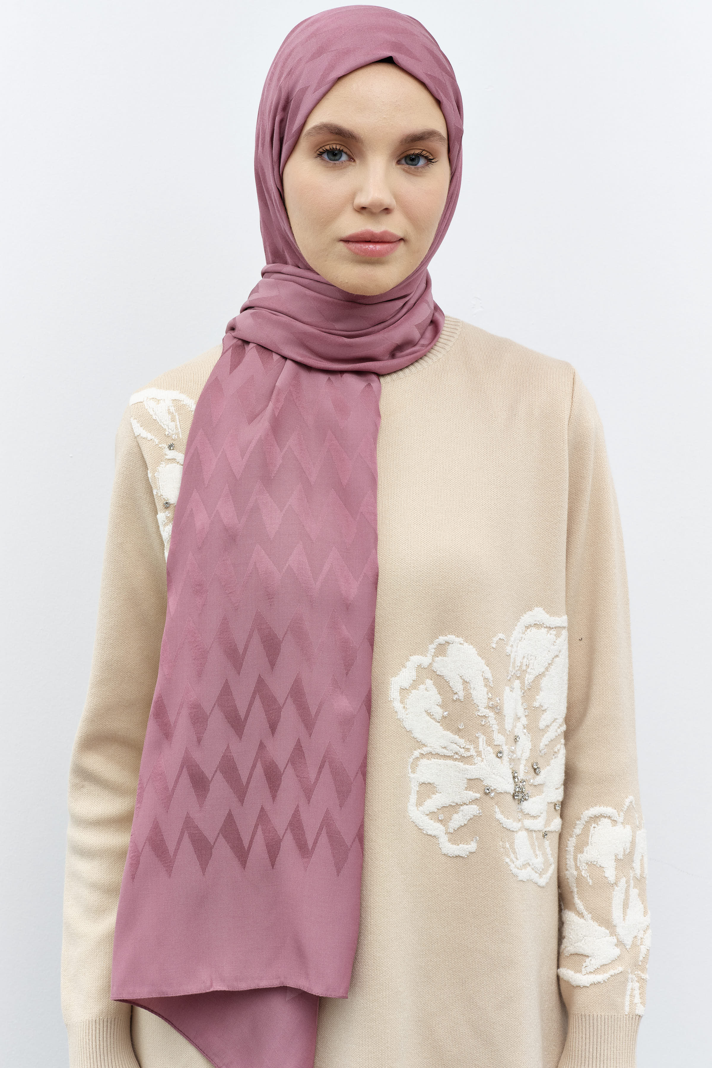 Zikzak Desen Viskon Şal - Gül Kurusu TUGBA