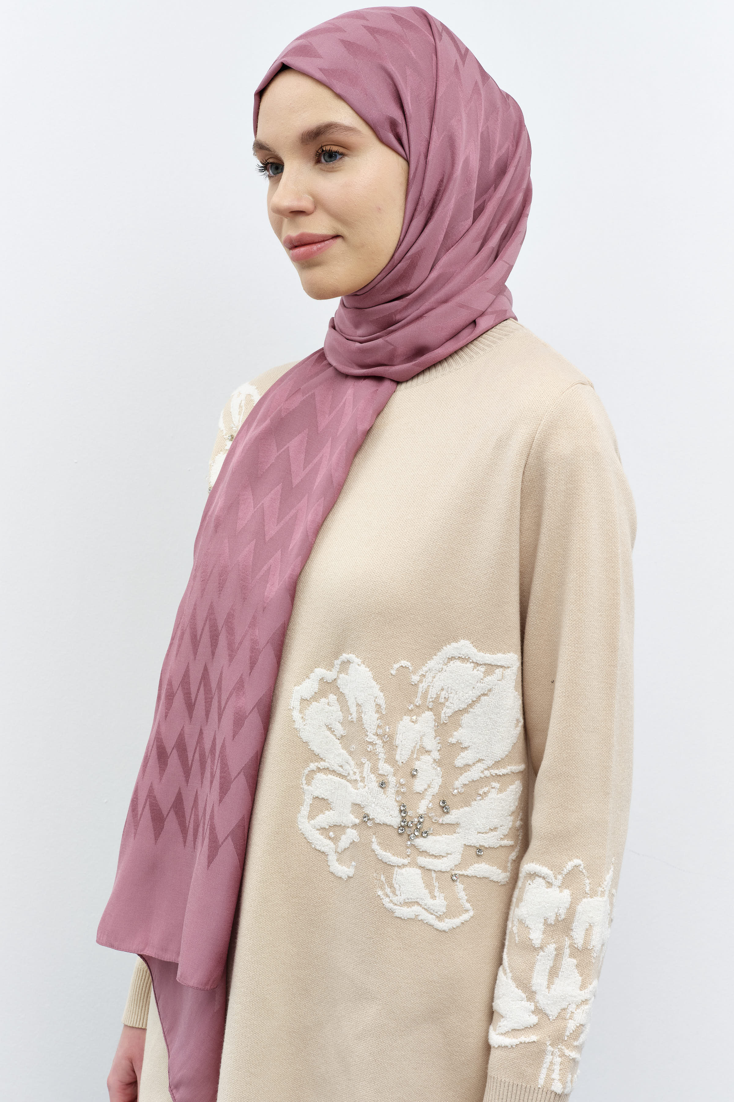 Zikzak Desen Viskon Şal - Gül Kurusu TUGBA
