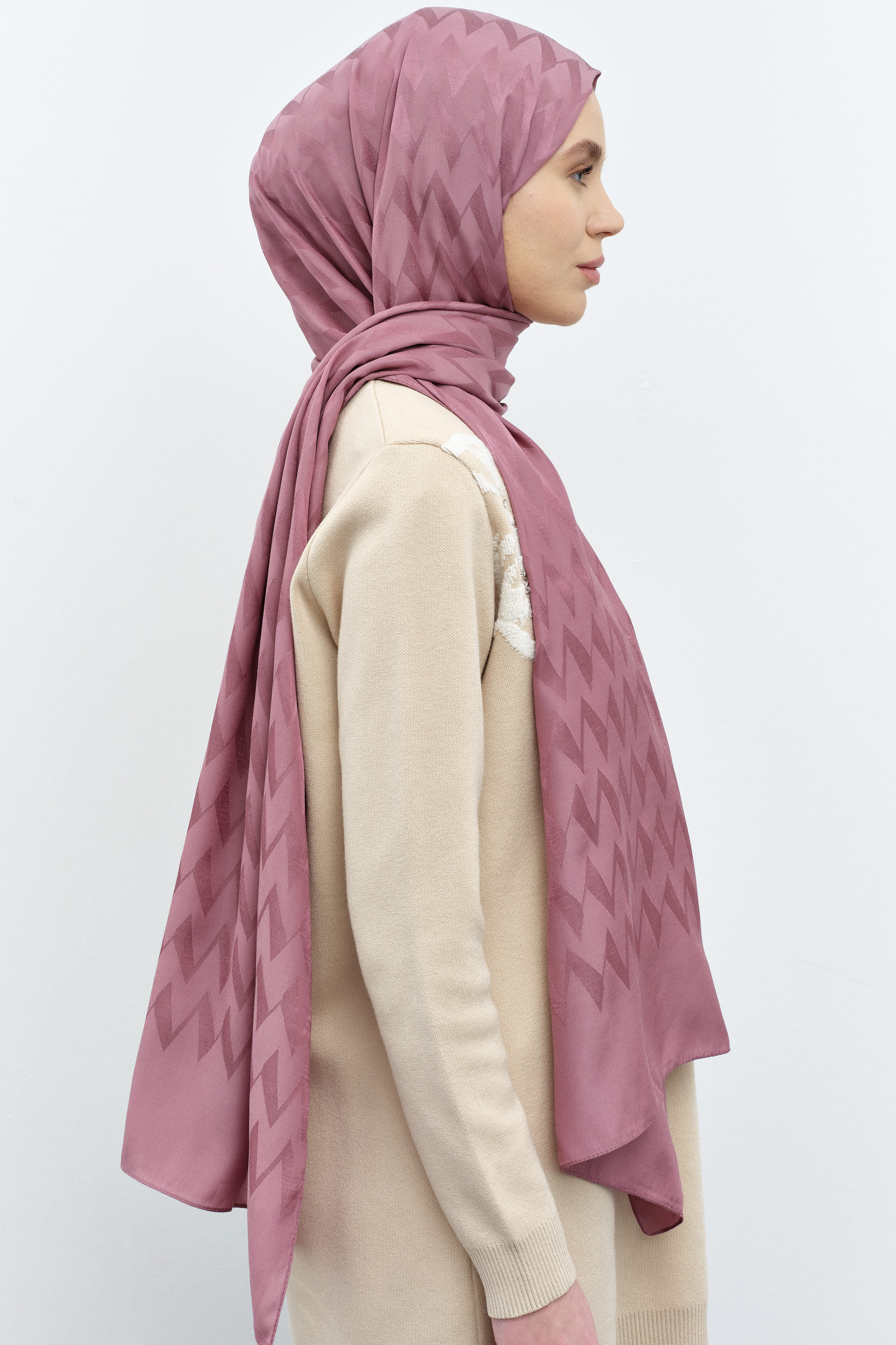 Zikzak Desen Viskon Şal - Gül Kurusu TUGBA