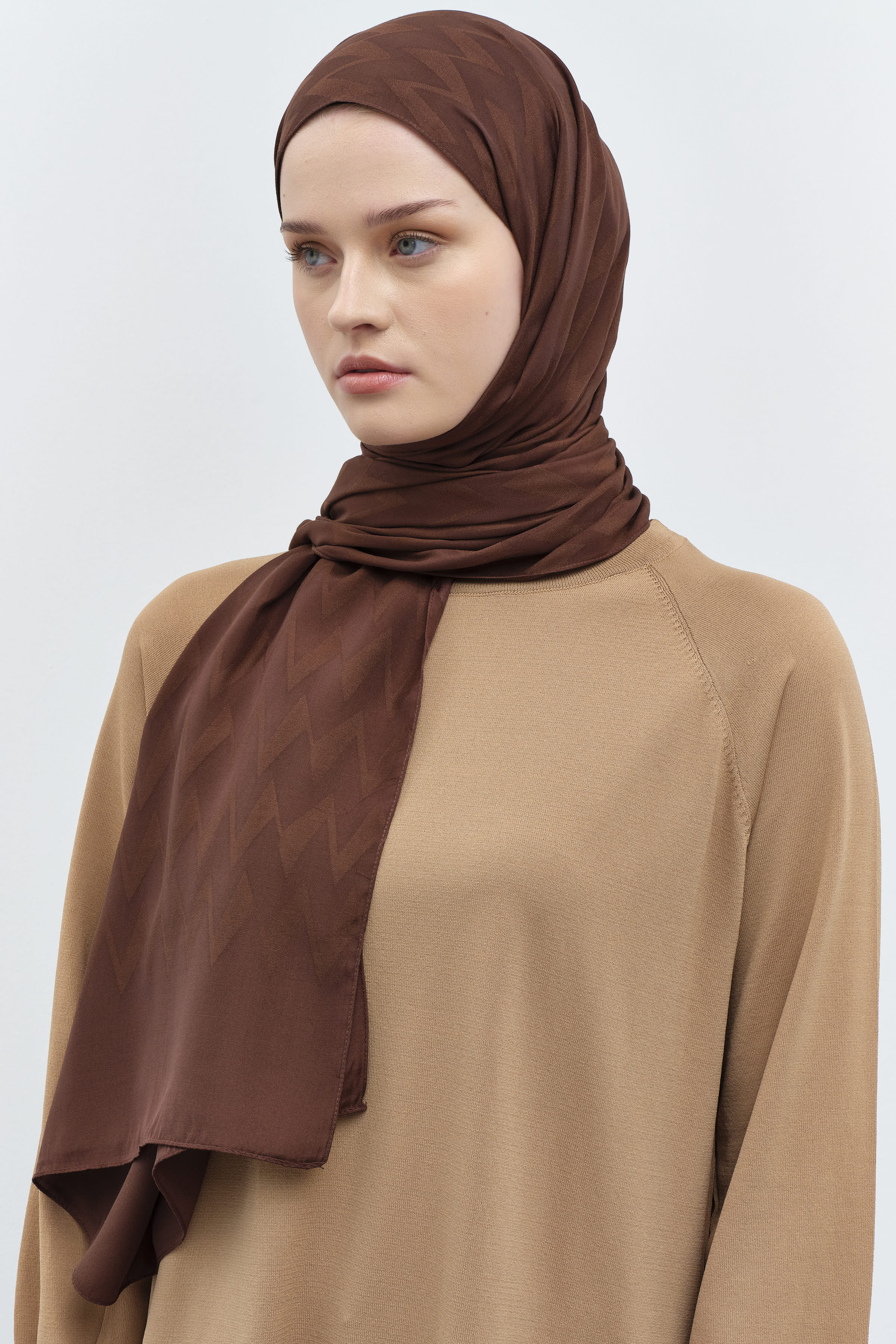 Zikzak Desen Viskon Şal - Kahve TUGBA