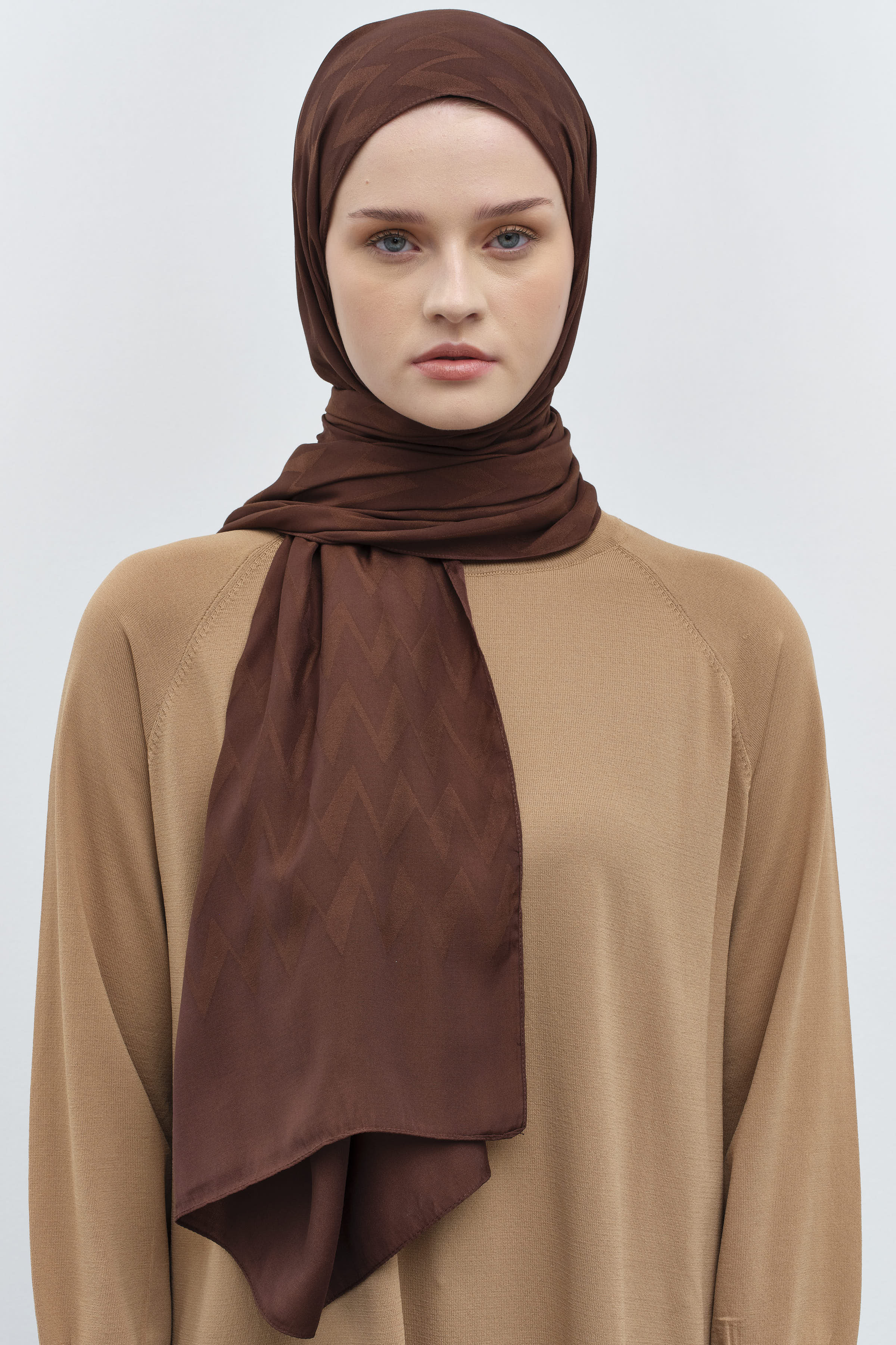 Zikzak Desen Viskon Şal - Kahve TUGBA