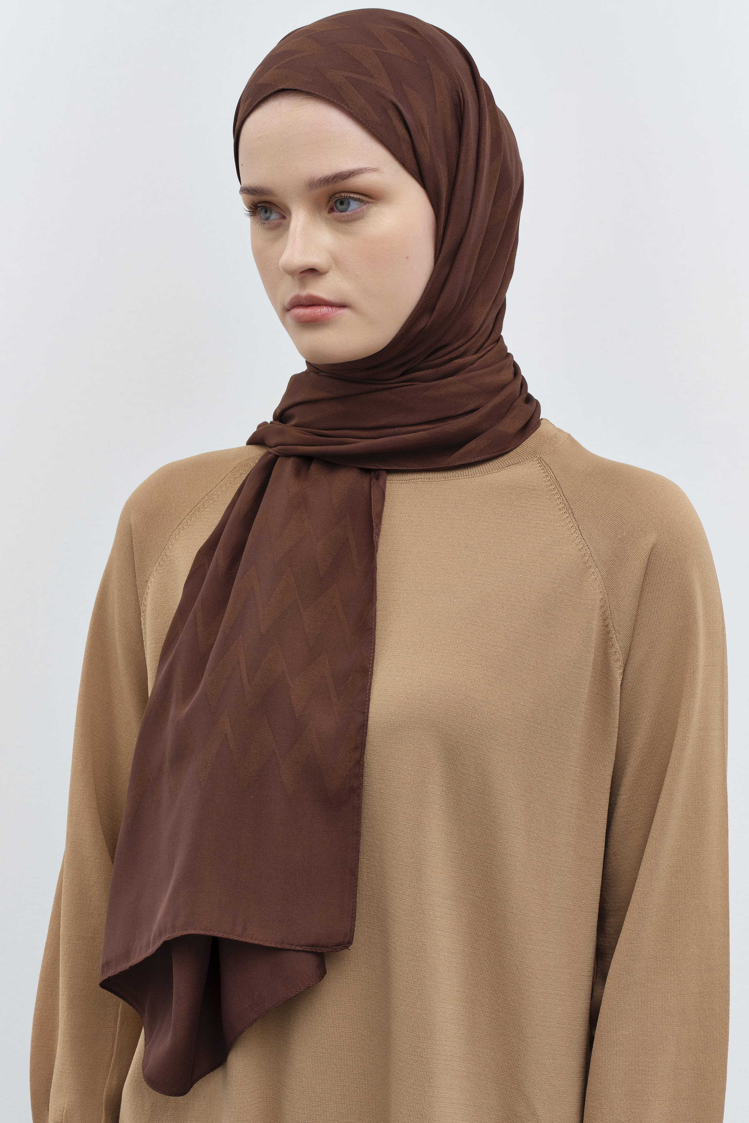 Zikzak Desen Viskon Şal - Kahve TUGBA