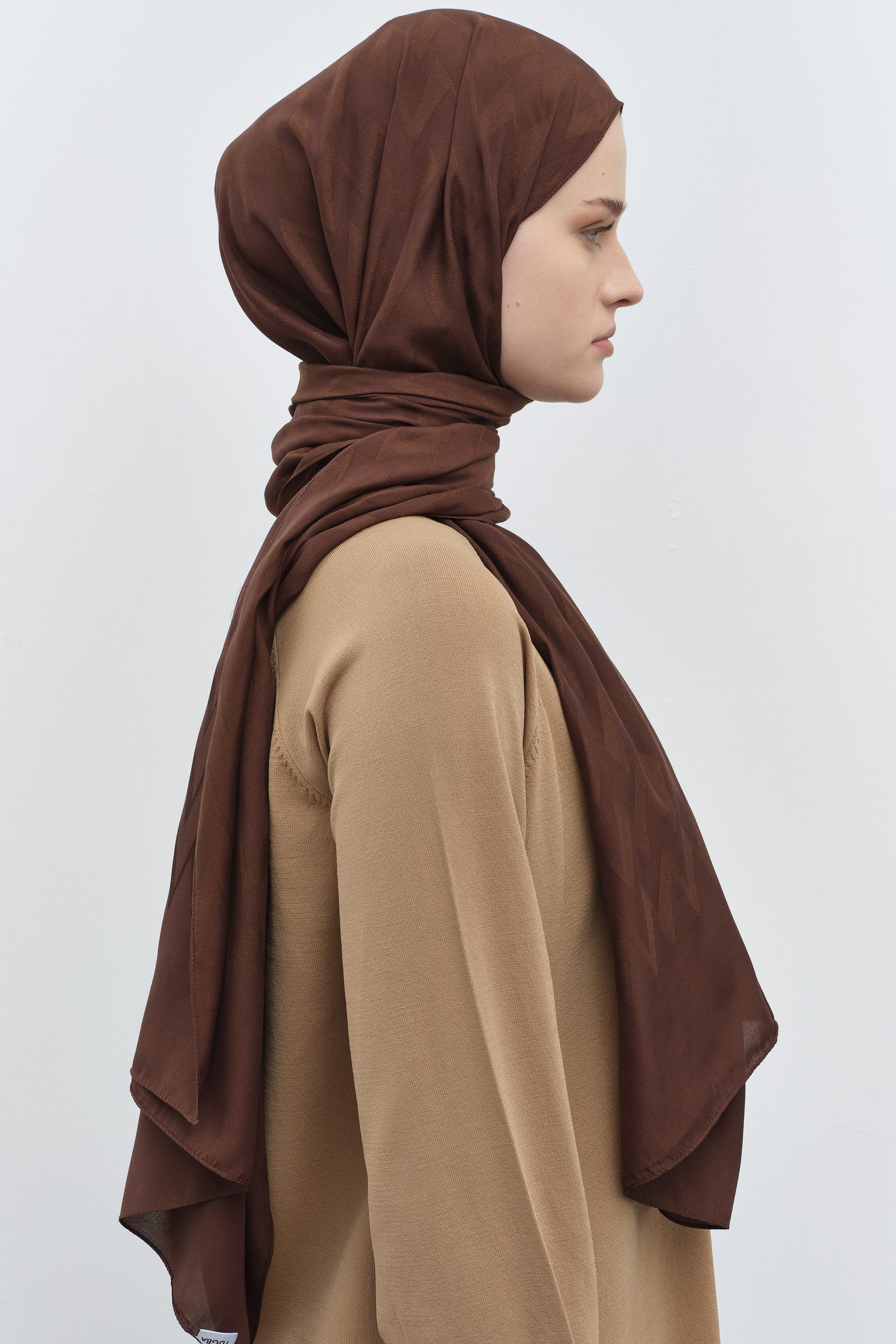 Zikzak Desen Viskon Şal - Kahve TUGBA