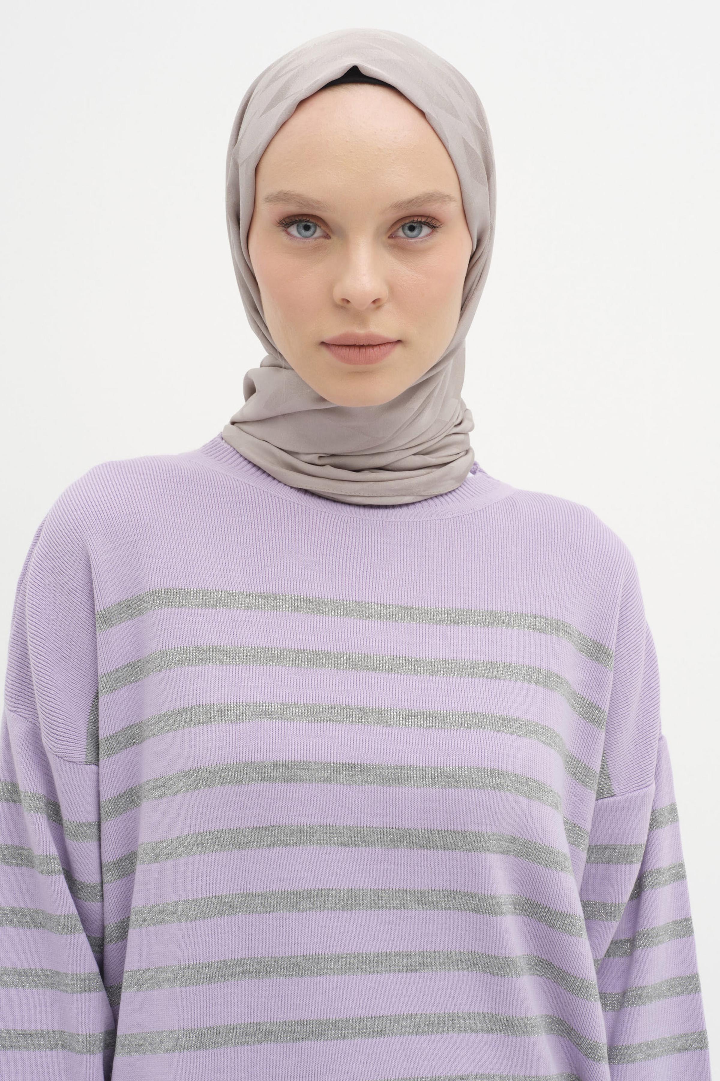 Zikzak Desen Viskon Şal - Koyu Gri TUGBA