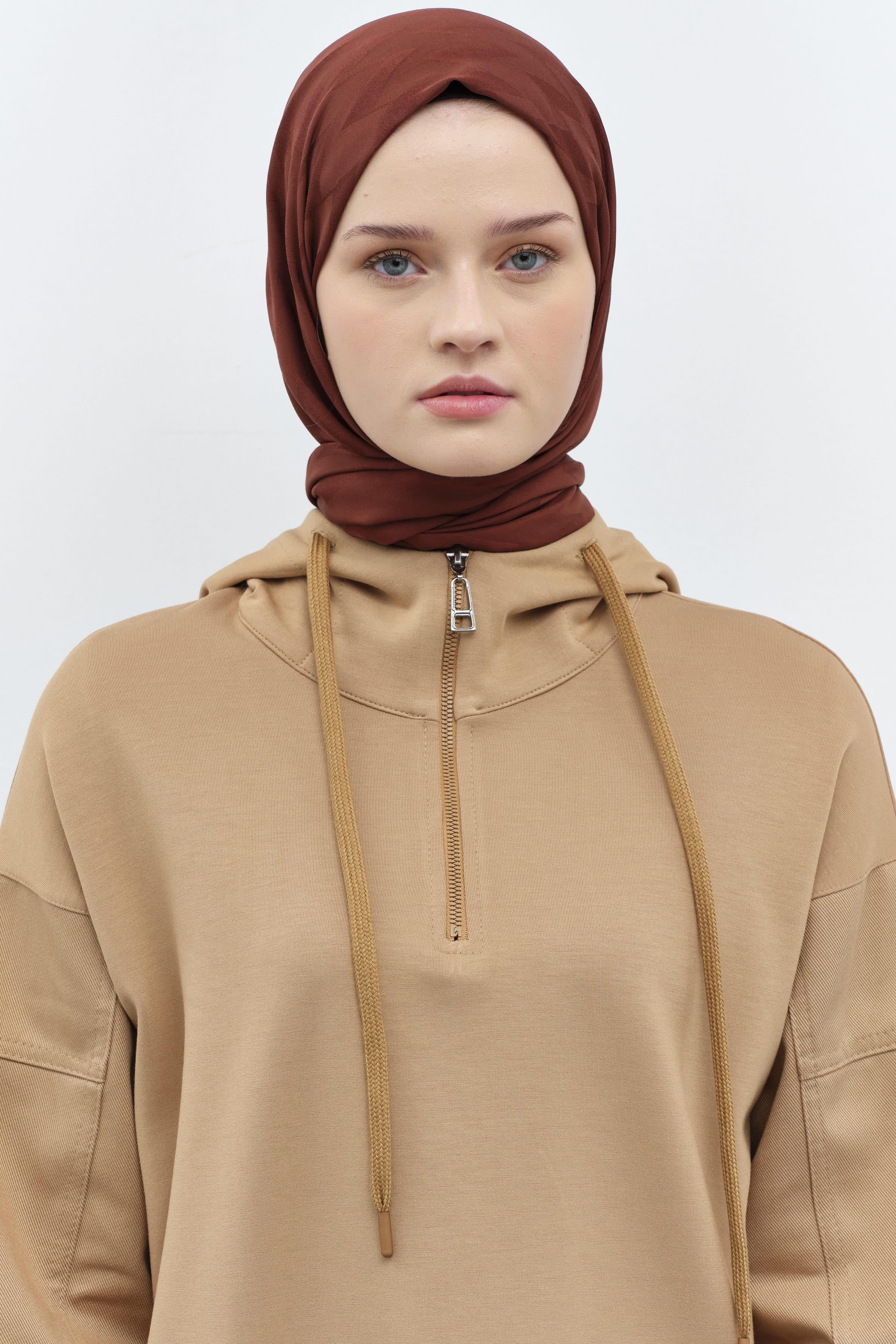 Zikzak Desen Viskon Şal - Açık Kahve TUGBA