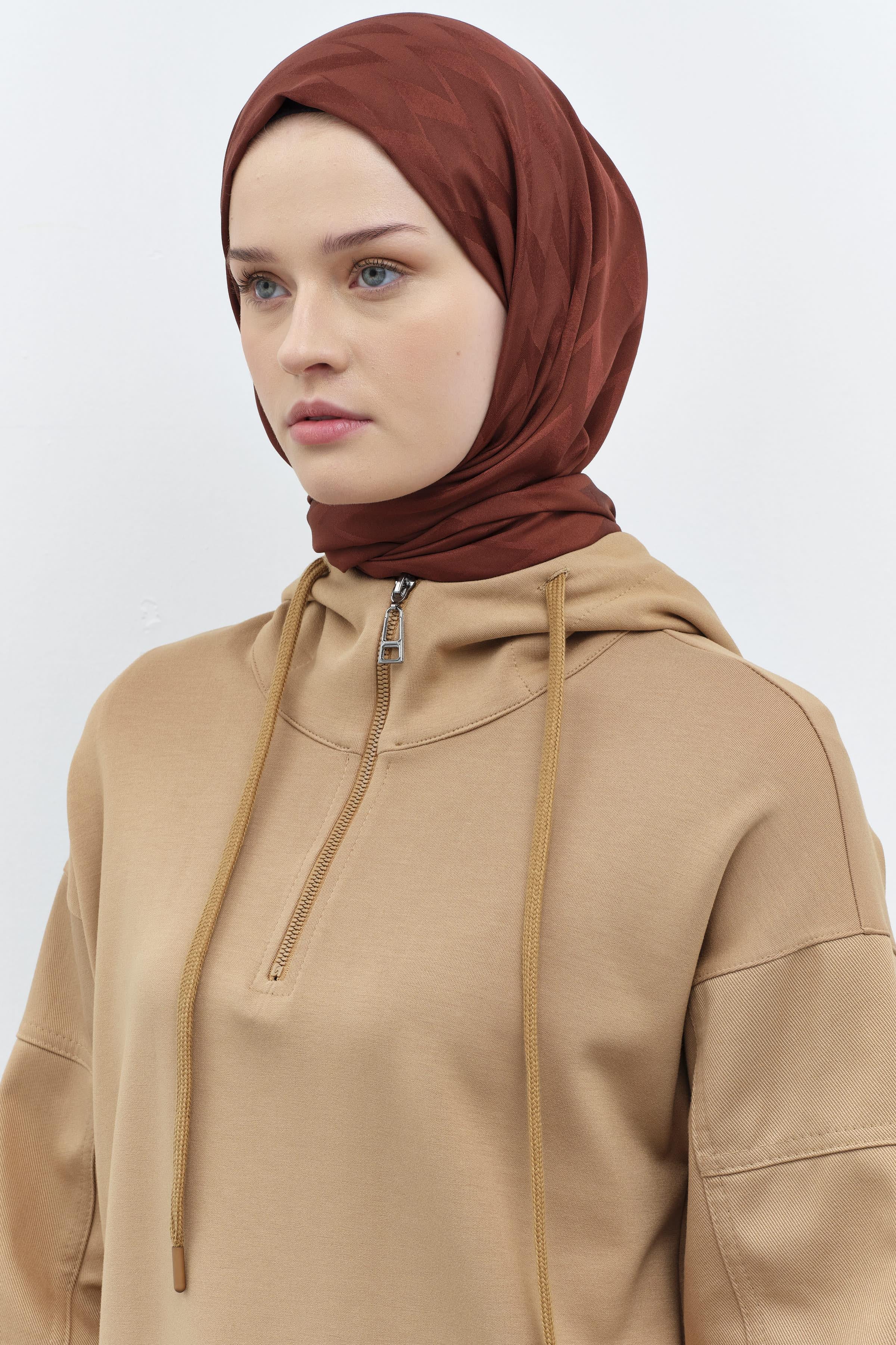 Zikzak Desen Viskon Şal - Açık Kahve TUGBA