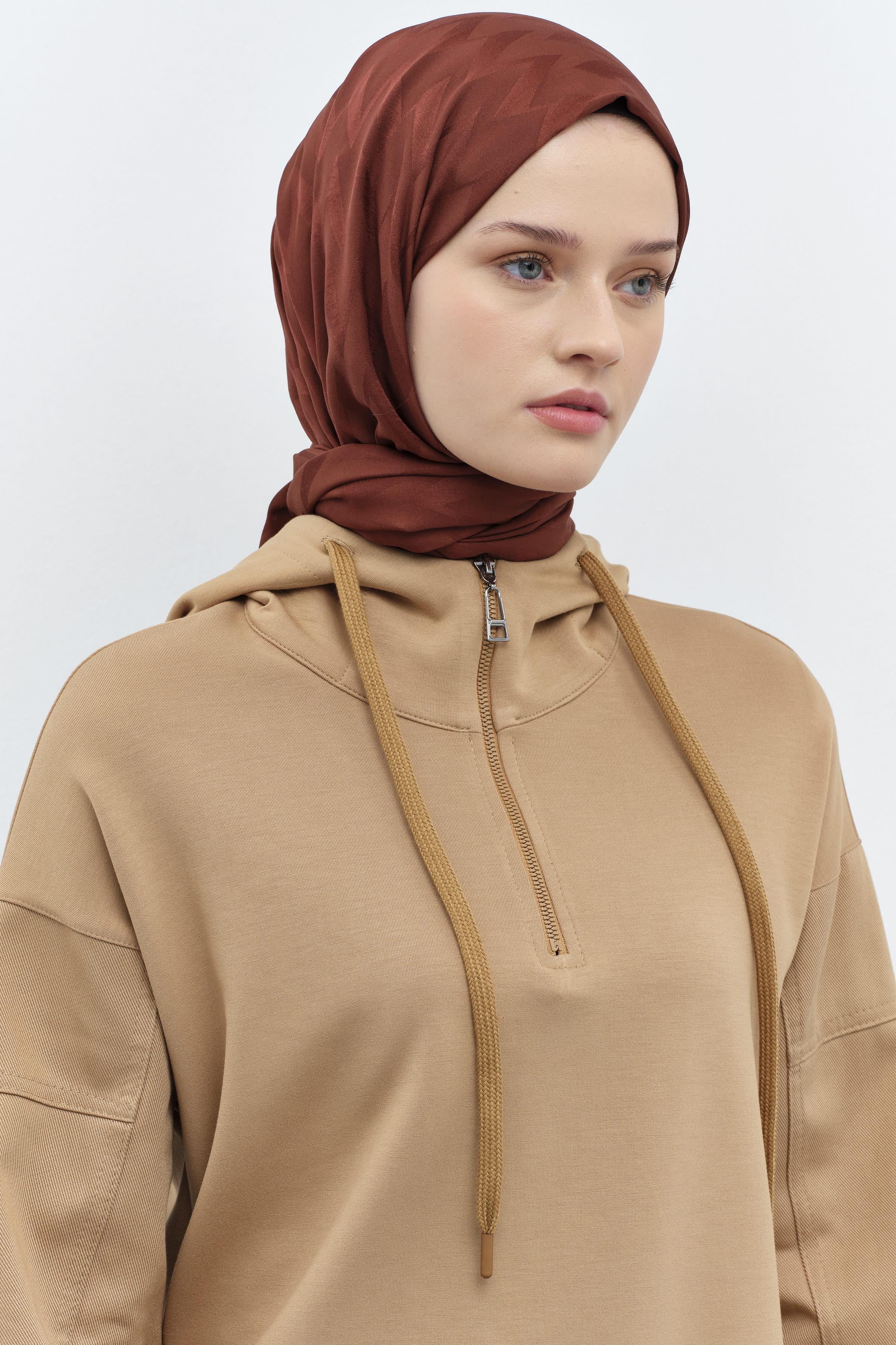 Zikzak Desen Viskon Şal - Açık Kahve TUGBA