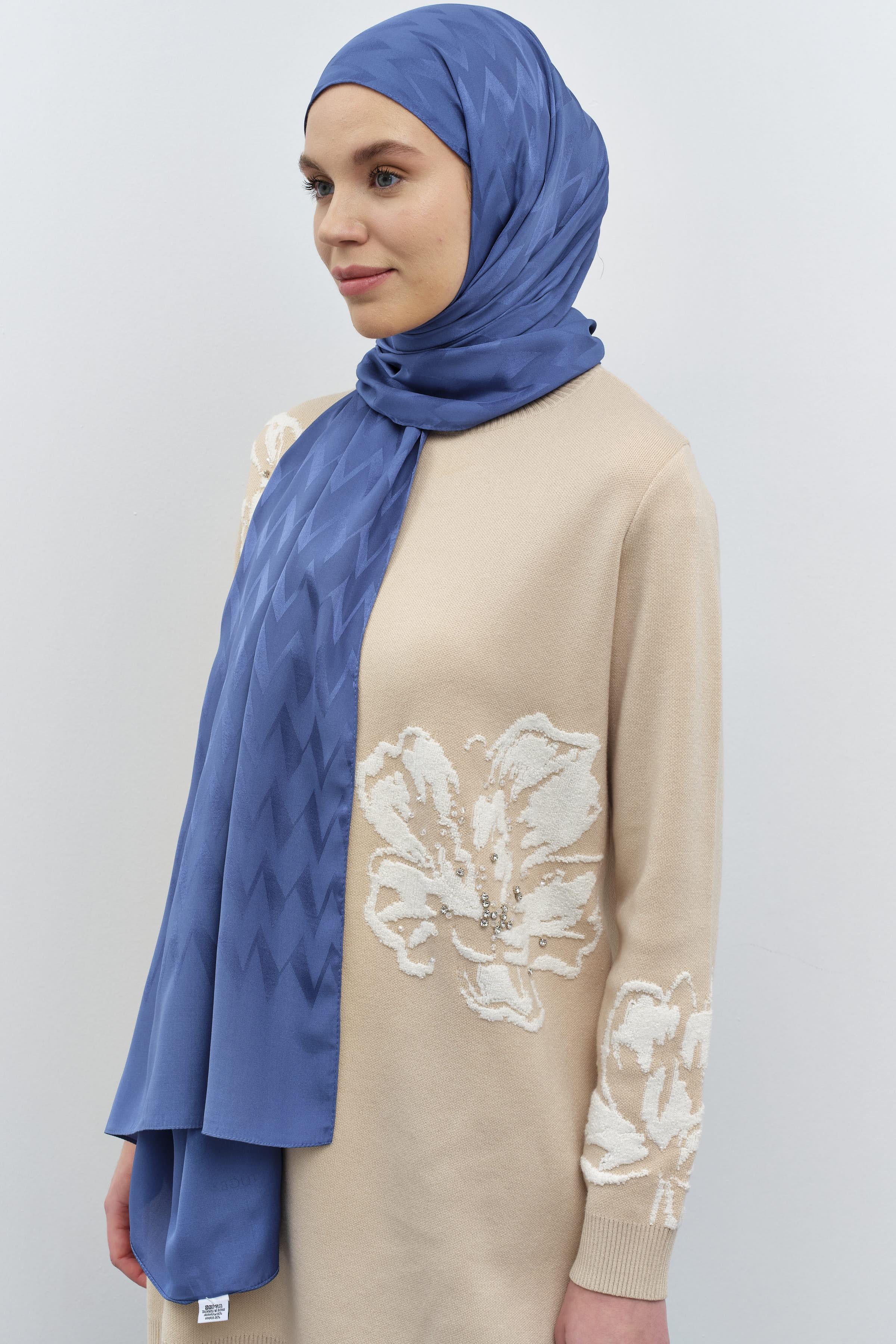 Zikzak Desen Viskon Şal - İndigo TUGBA