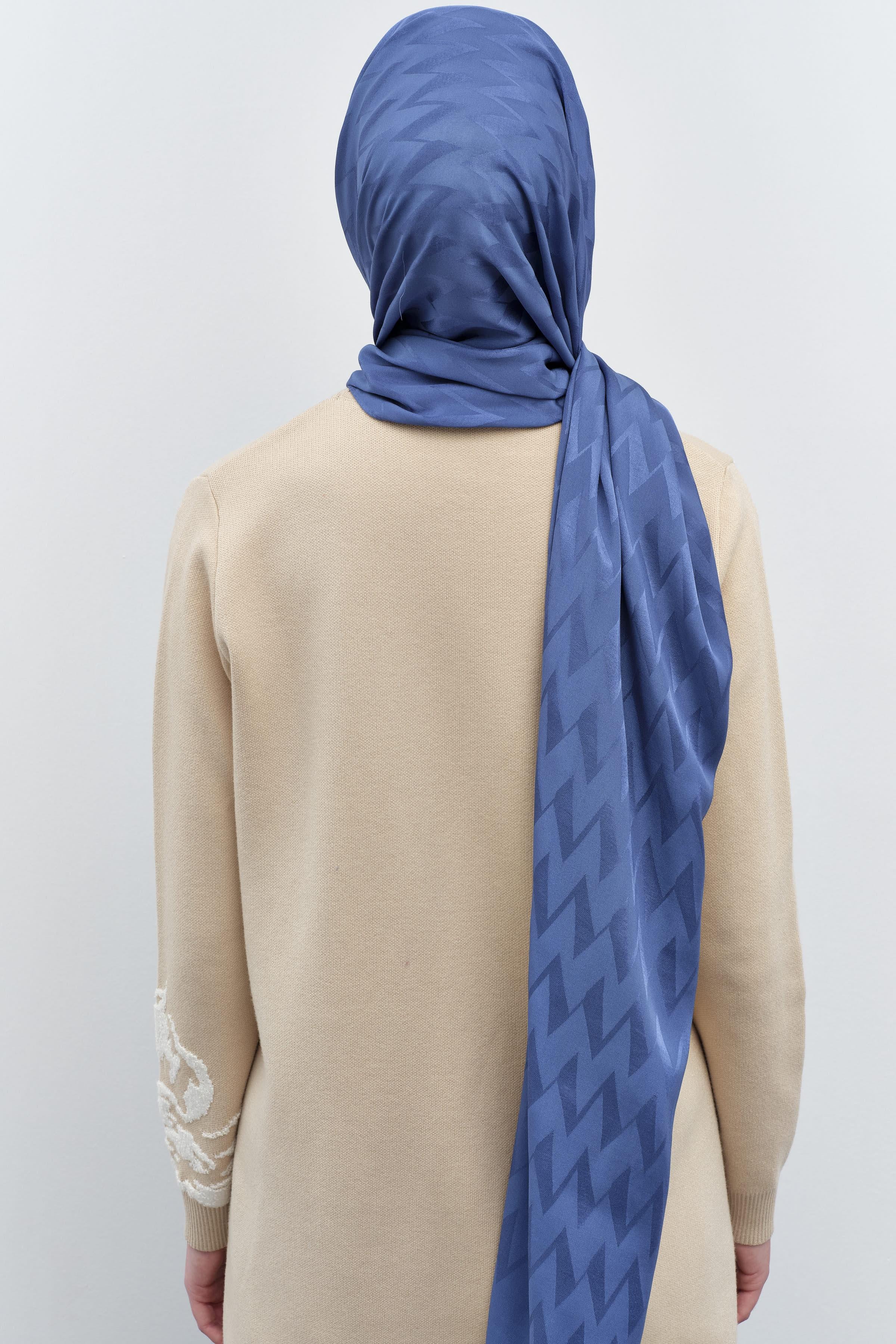 Zikzak Desen Viskon Şal - İndigo TUGBA