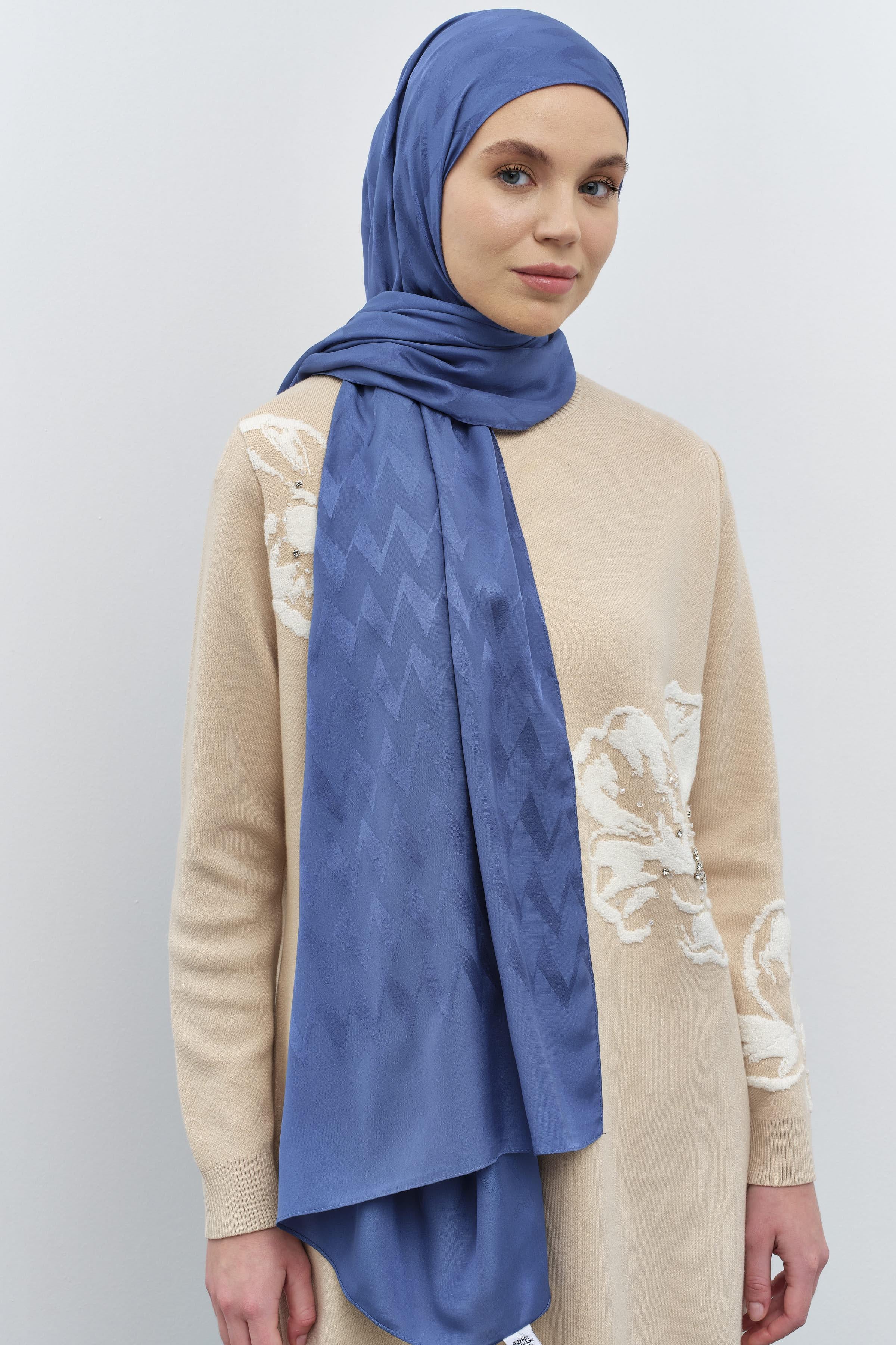 Zikzak Desen Viskon Şal - İndigo TUGBA