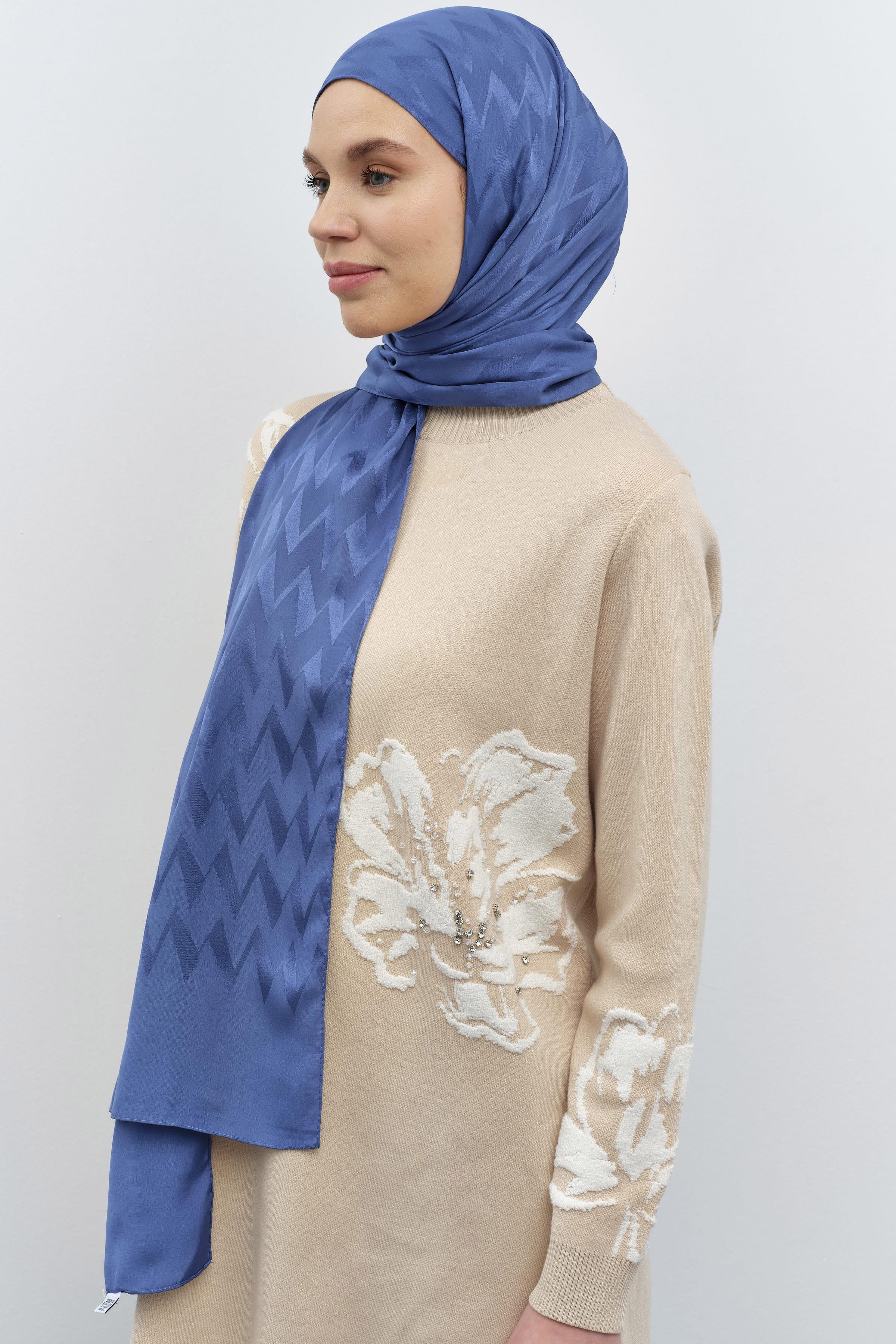 Zikzak Desen Viskon Şal - İndigo TUGBA