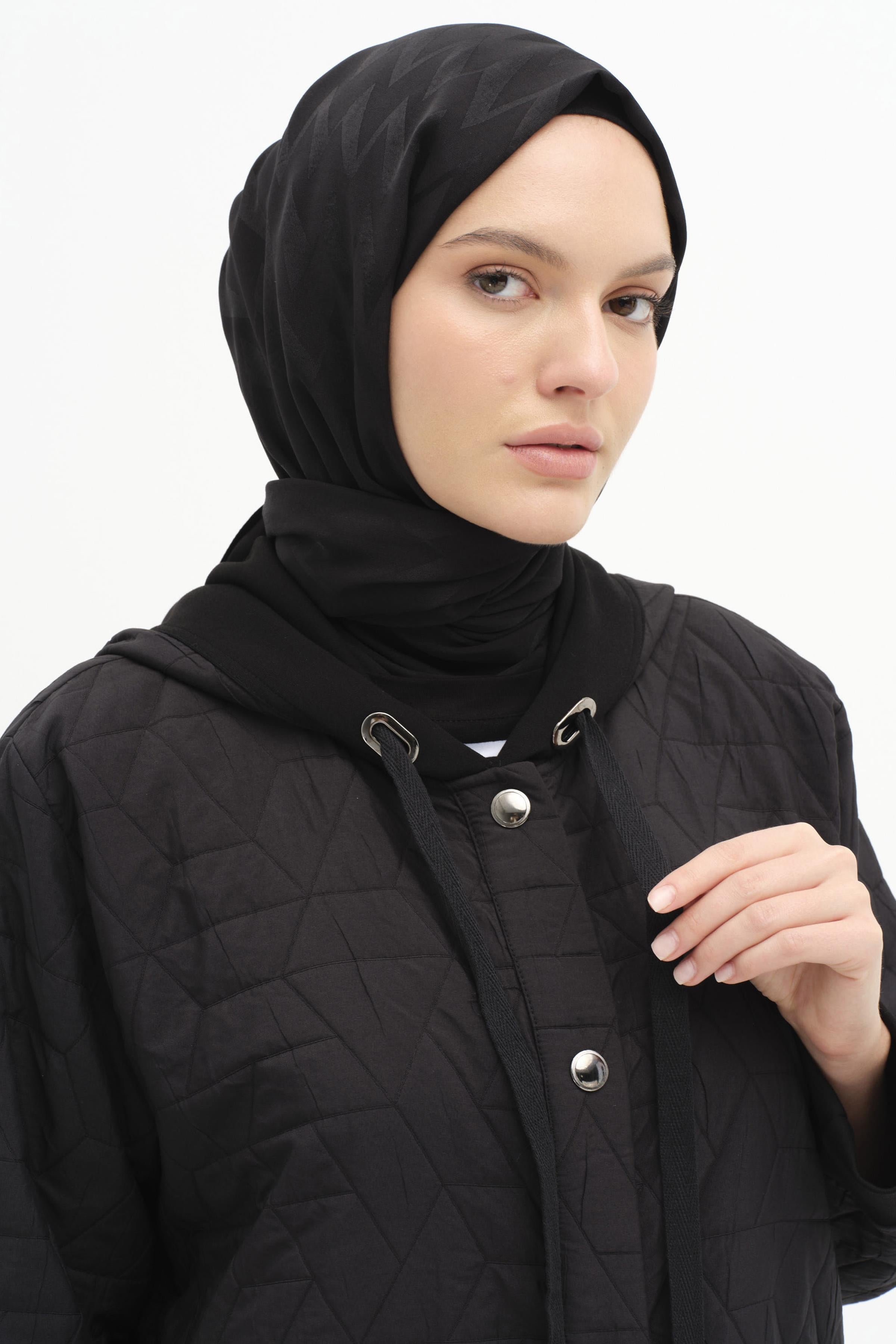 Zikzak Desen Viskon Şal - Siyah TUGBA