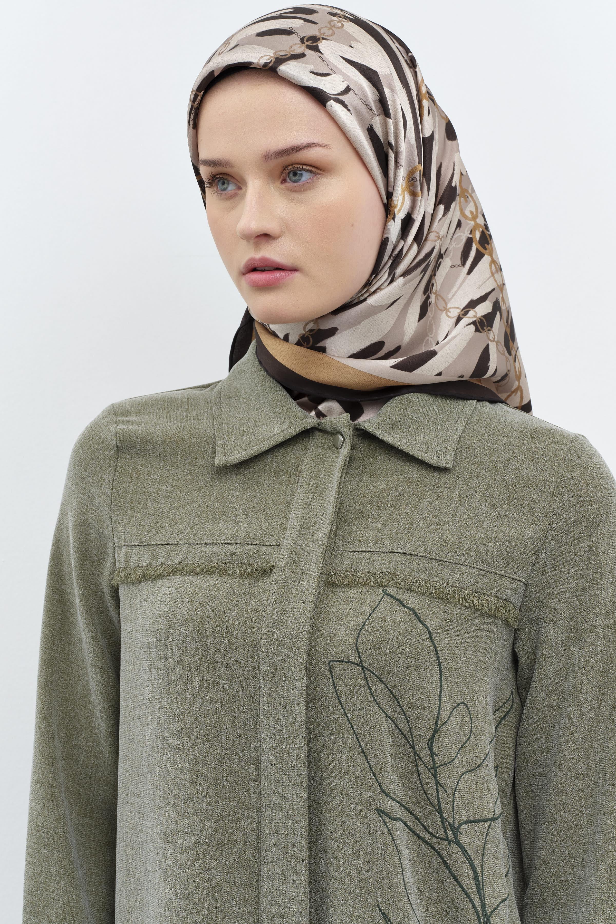 Zincir Desen Sura İpek Eşarp - Kahve TUGBA