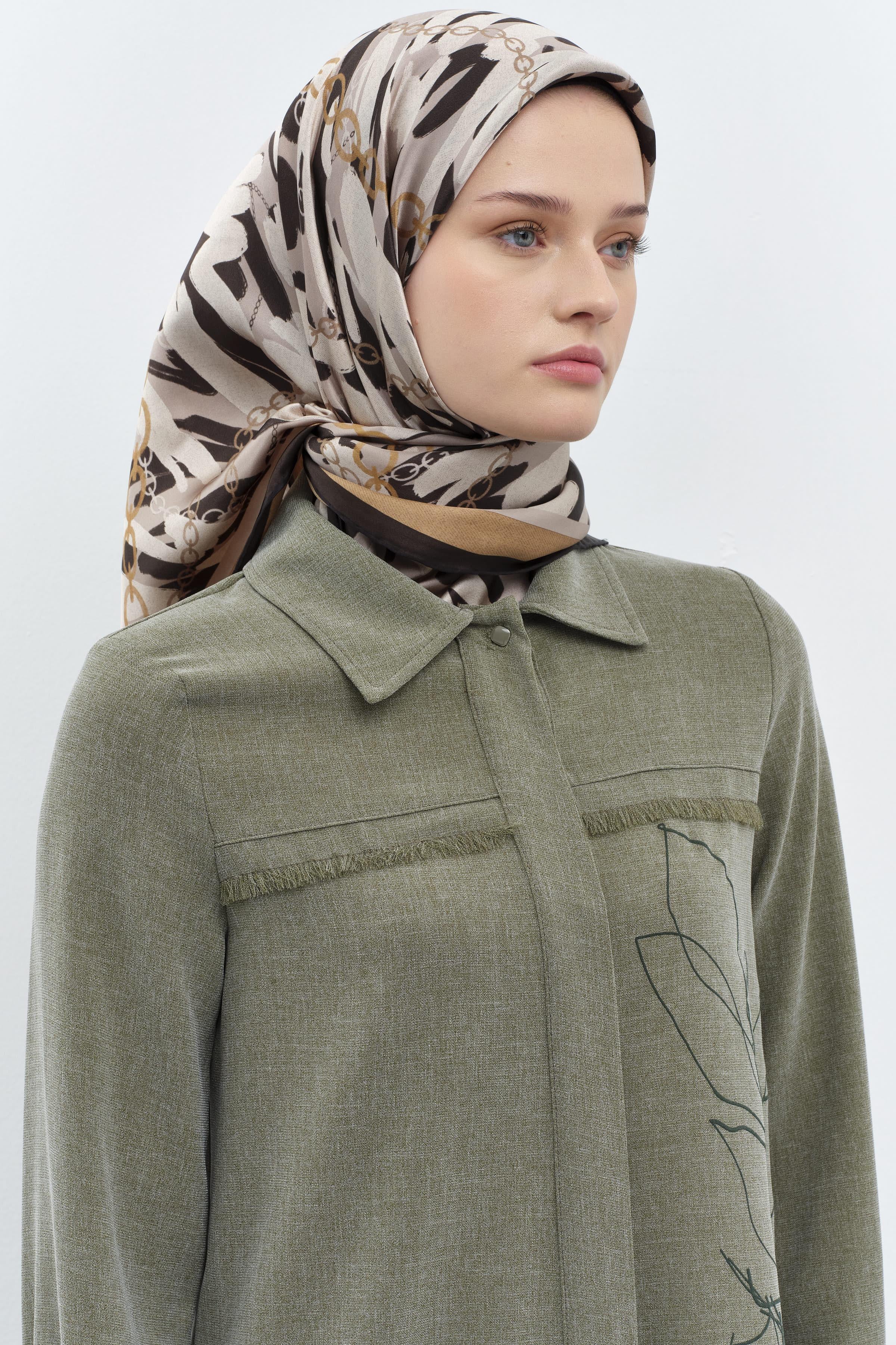 Zincir Desen Sura İpek Eşarp - Kahve TUGBA