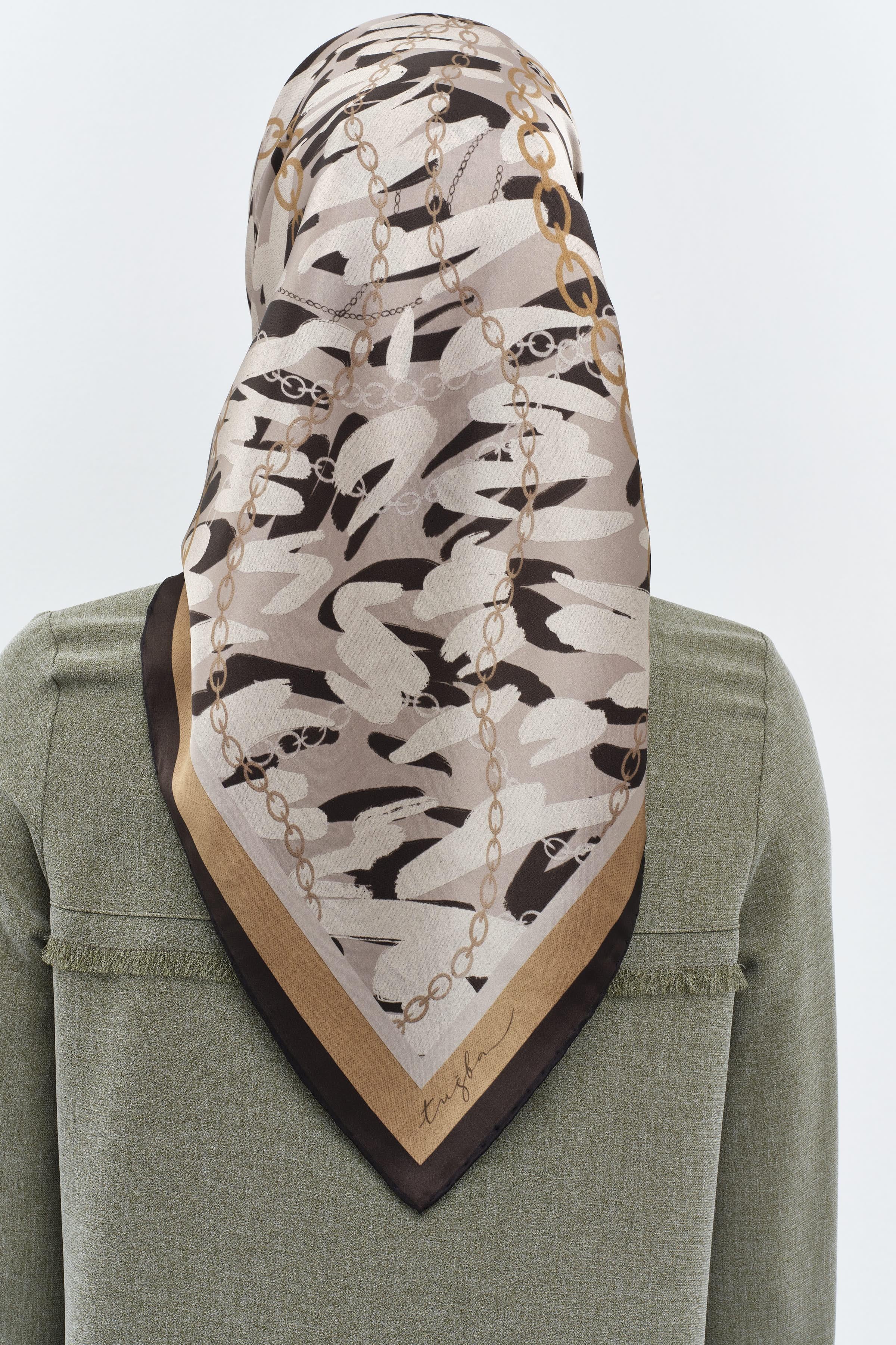 Zincir Desen Sura İpek Eşarp - Kahve TUGBA