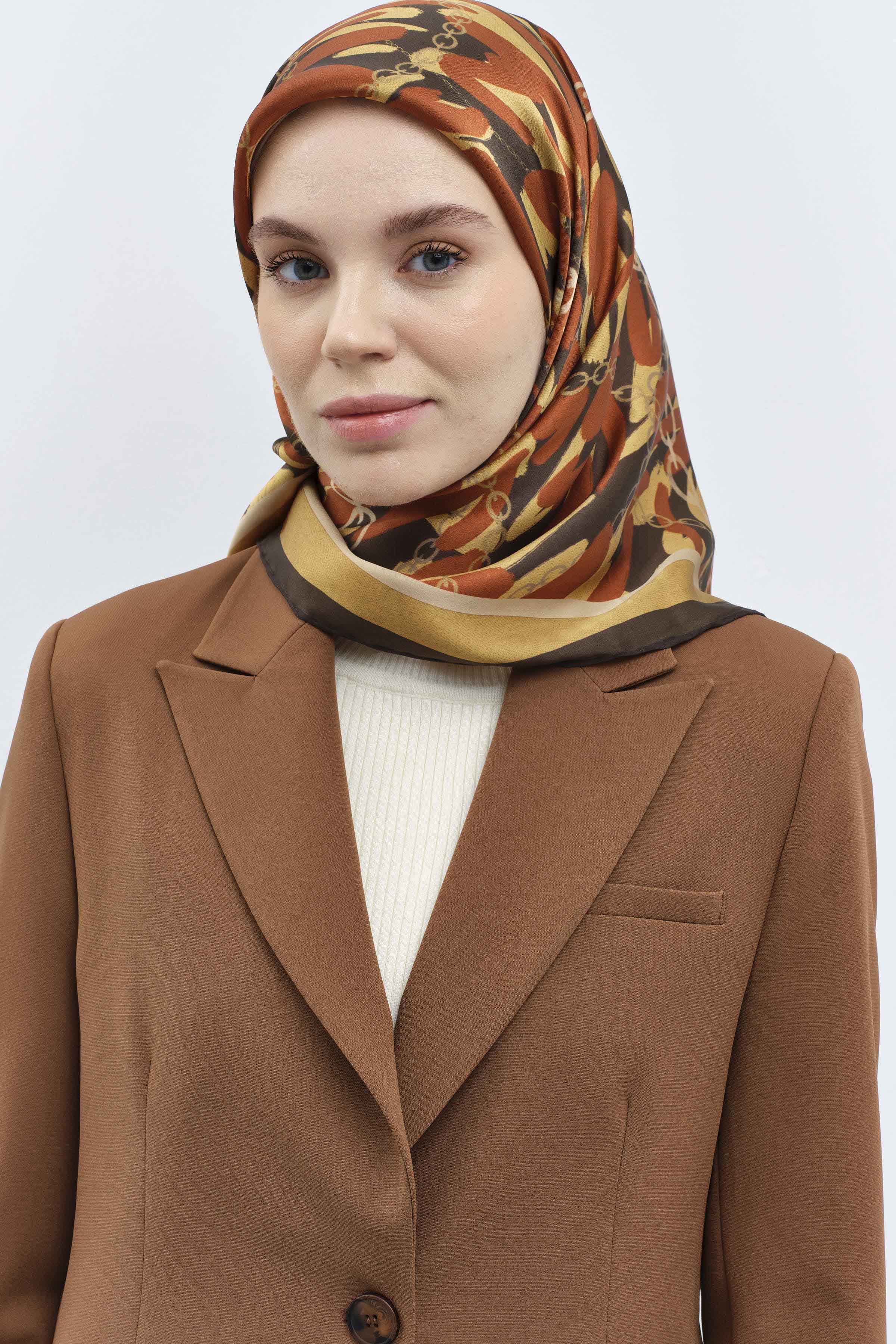 Zincir Desen Sura İpek Eşarp - Kiremit TUGBA