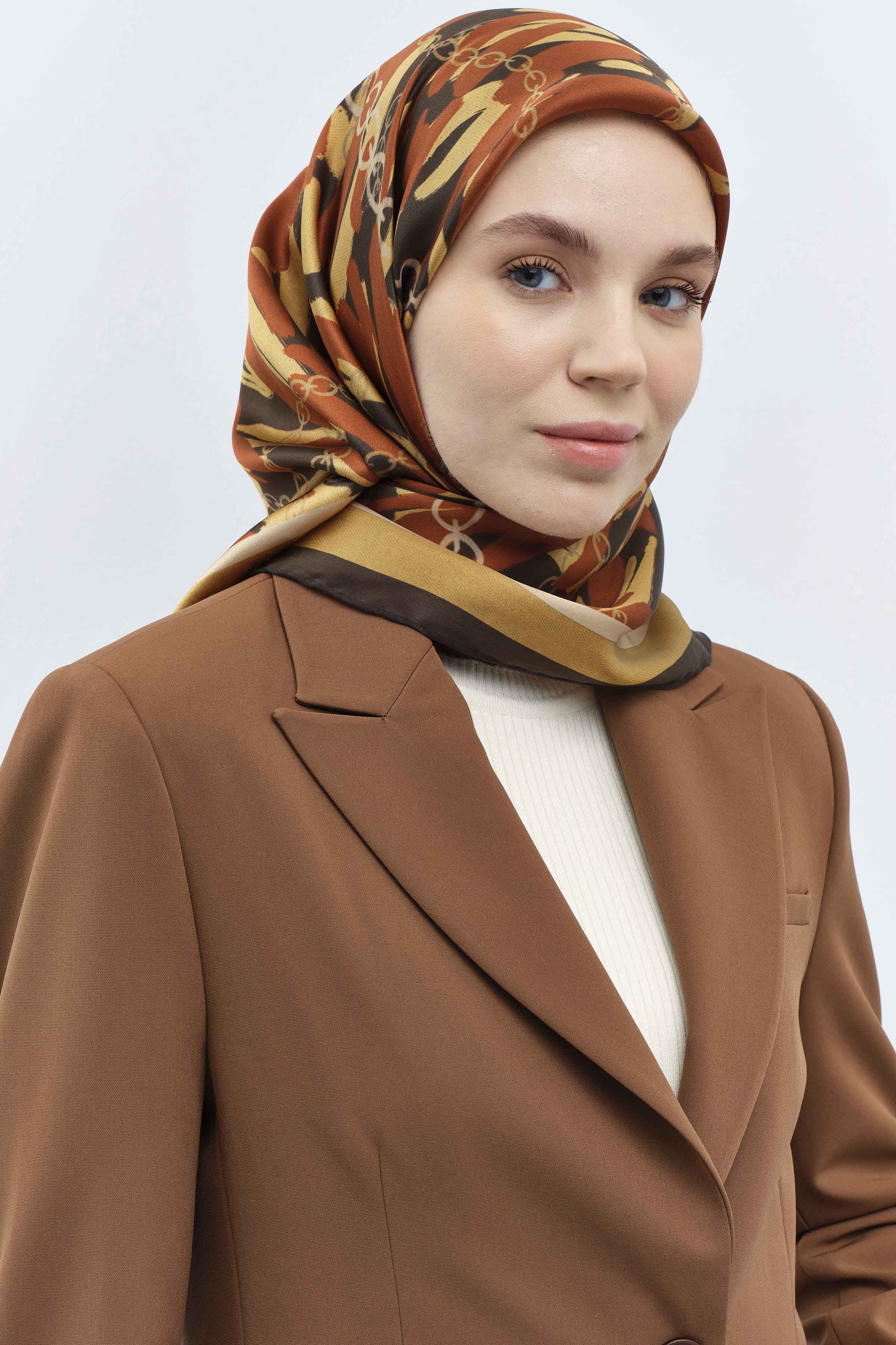 Zincir Desen Sura İpek Eşarp - Kiremit TUGBA