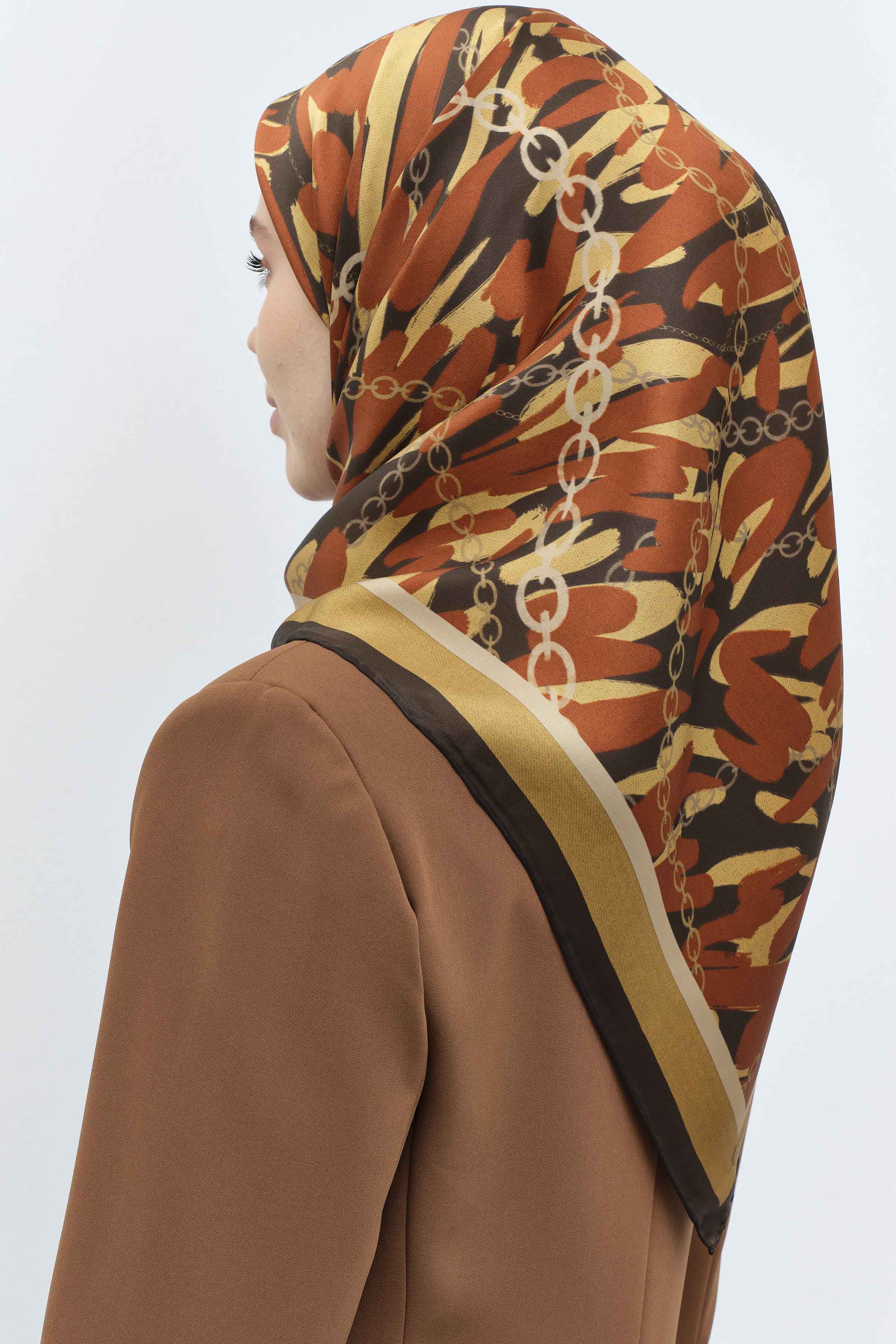 Zincir Desen Sura İpek Eşarp - Kiremit TUGBA