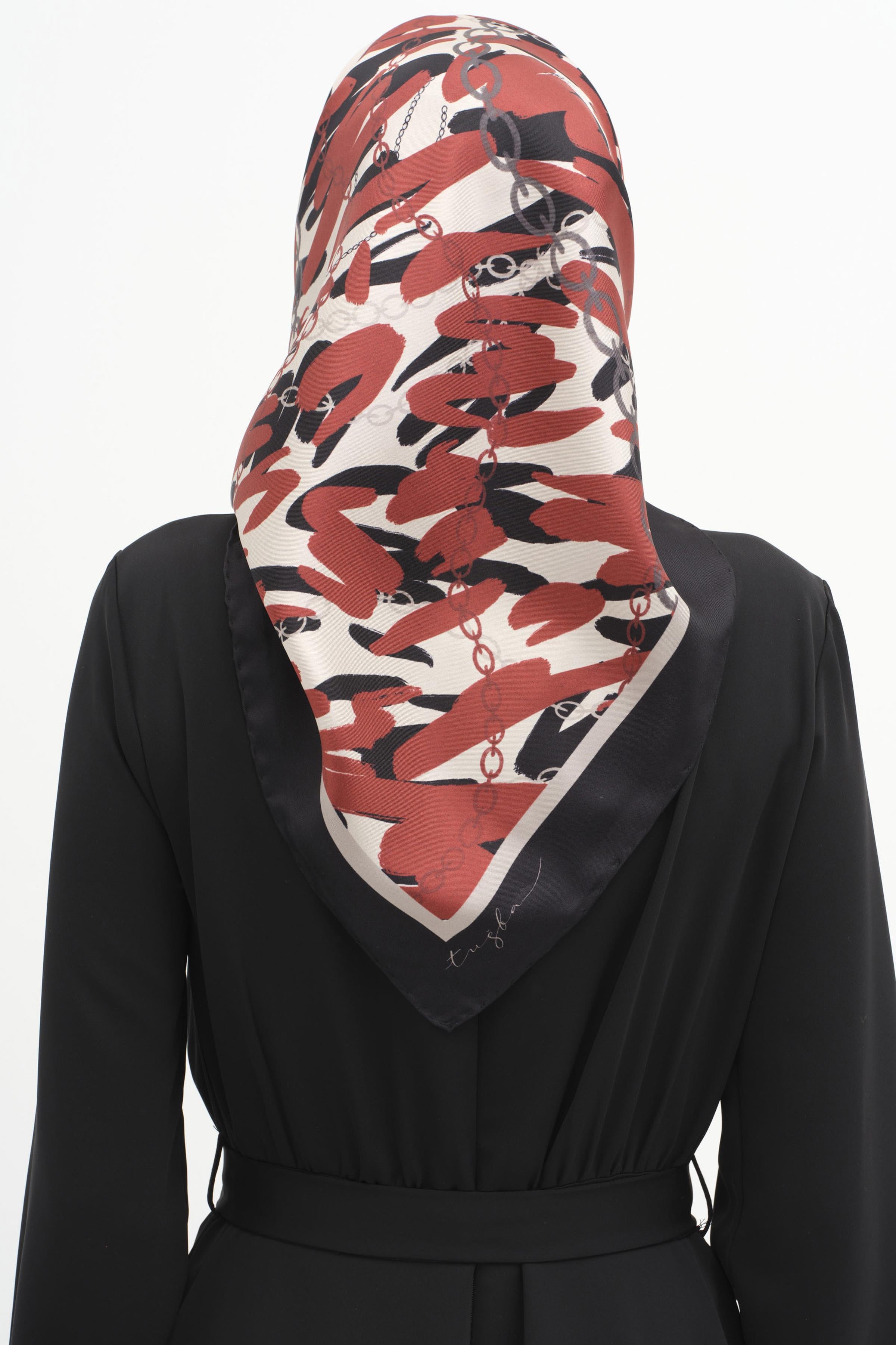 Zincir Desen Sura İpek Eşarp - Kırmızı TUGBA