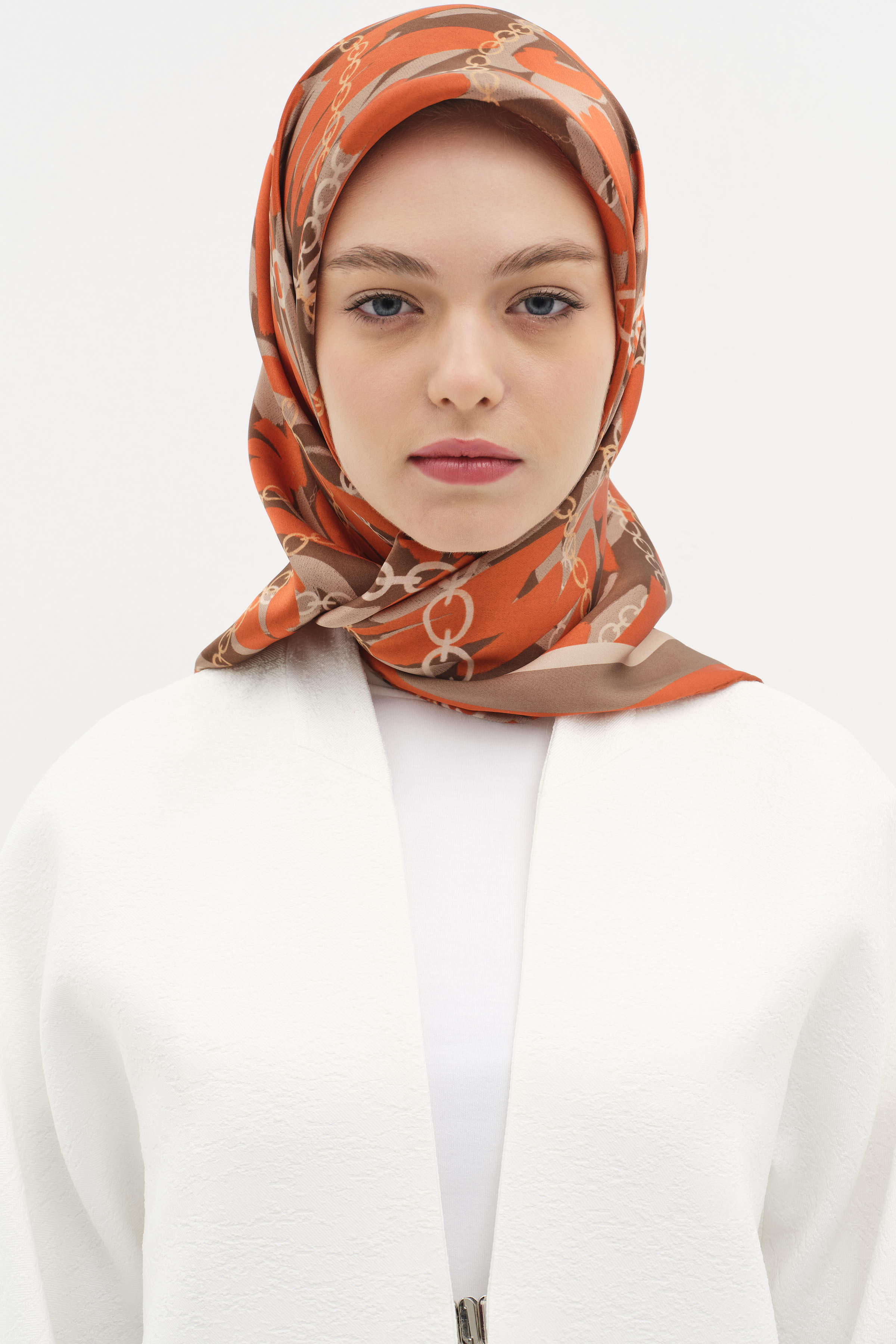 Zincir Desen Sura İpek Eşarp - Turuncu TUGBA