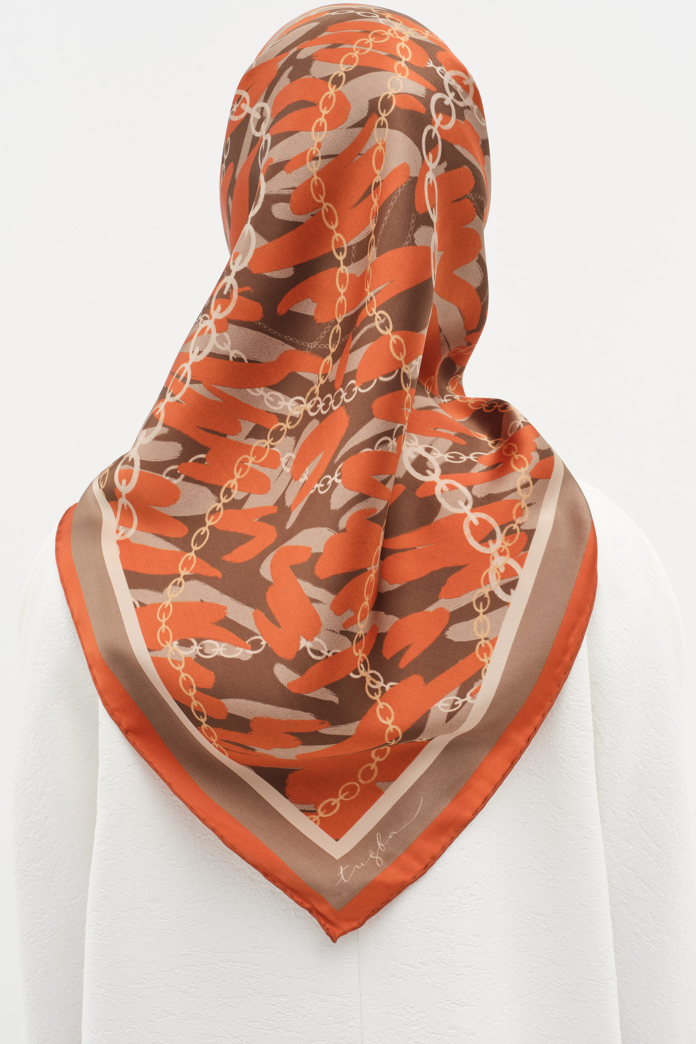 Zincir Desen Sura İpek Eşarp - Turuncu TUGBA