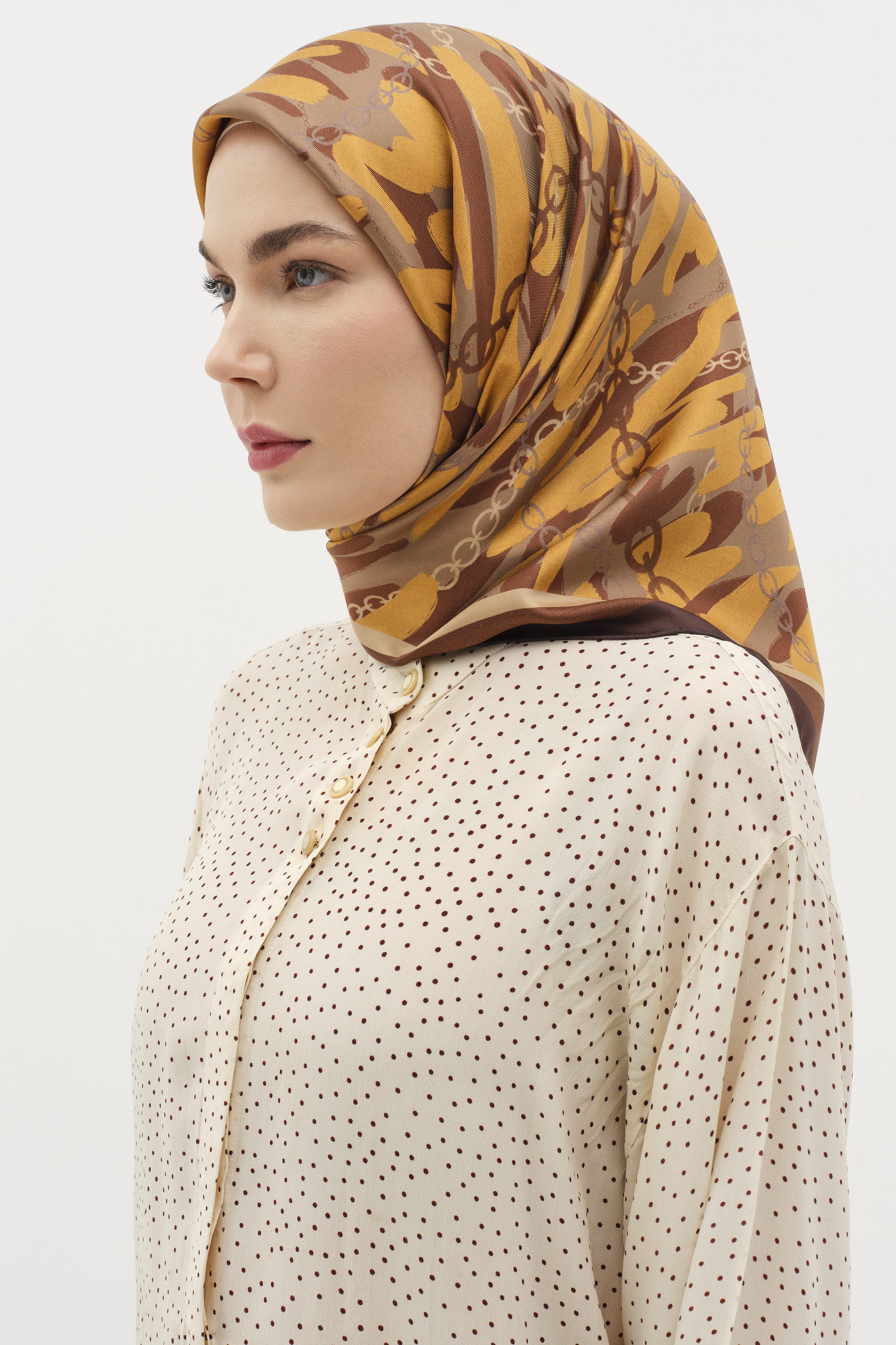 Zincir Desen Twill İpek Eşarp - Bakır TUGBA