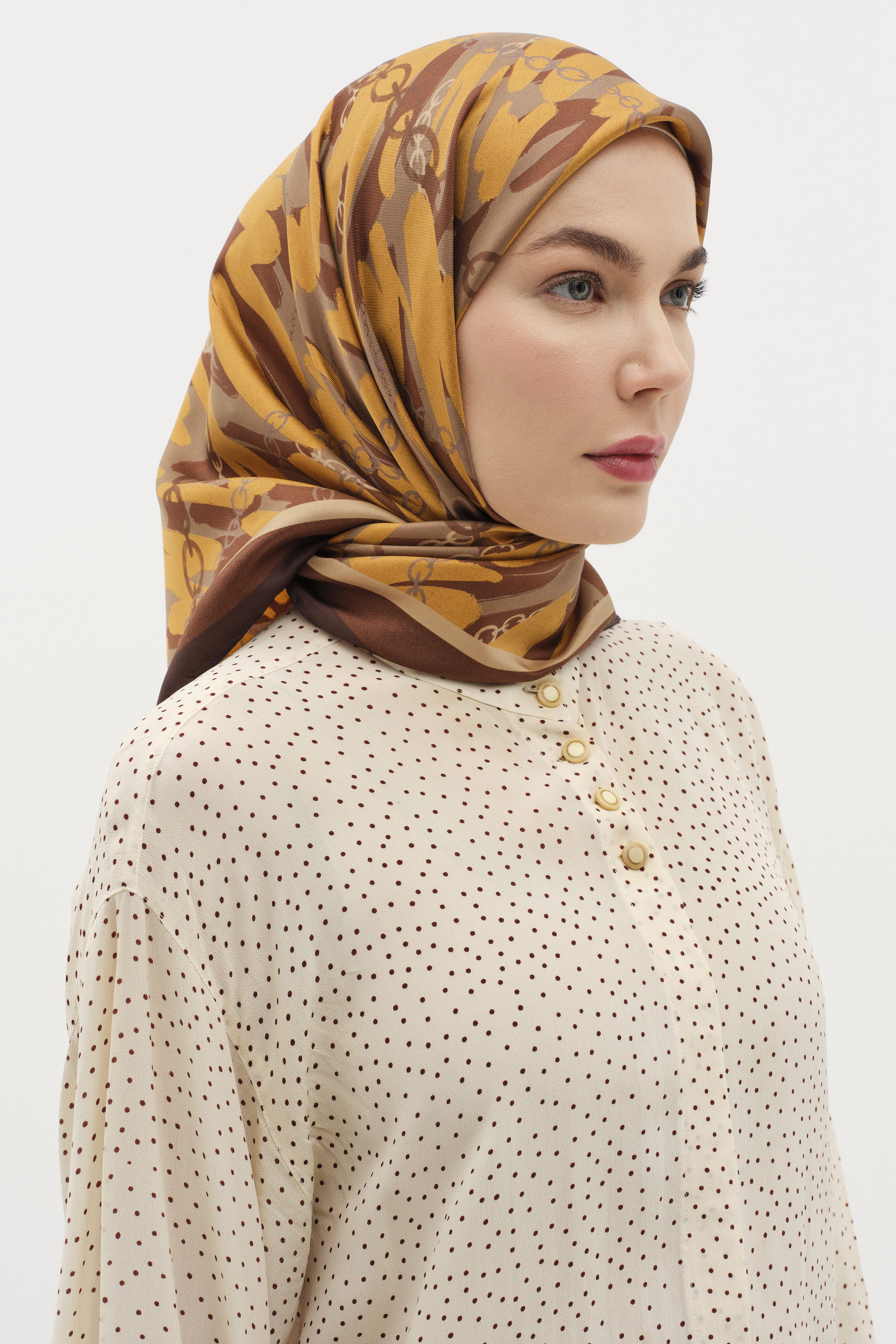 Zincir Desen Twill İpek Eşarp - Bakır TUGBA