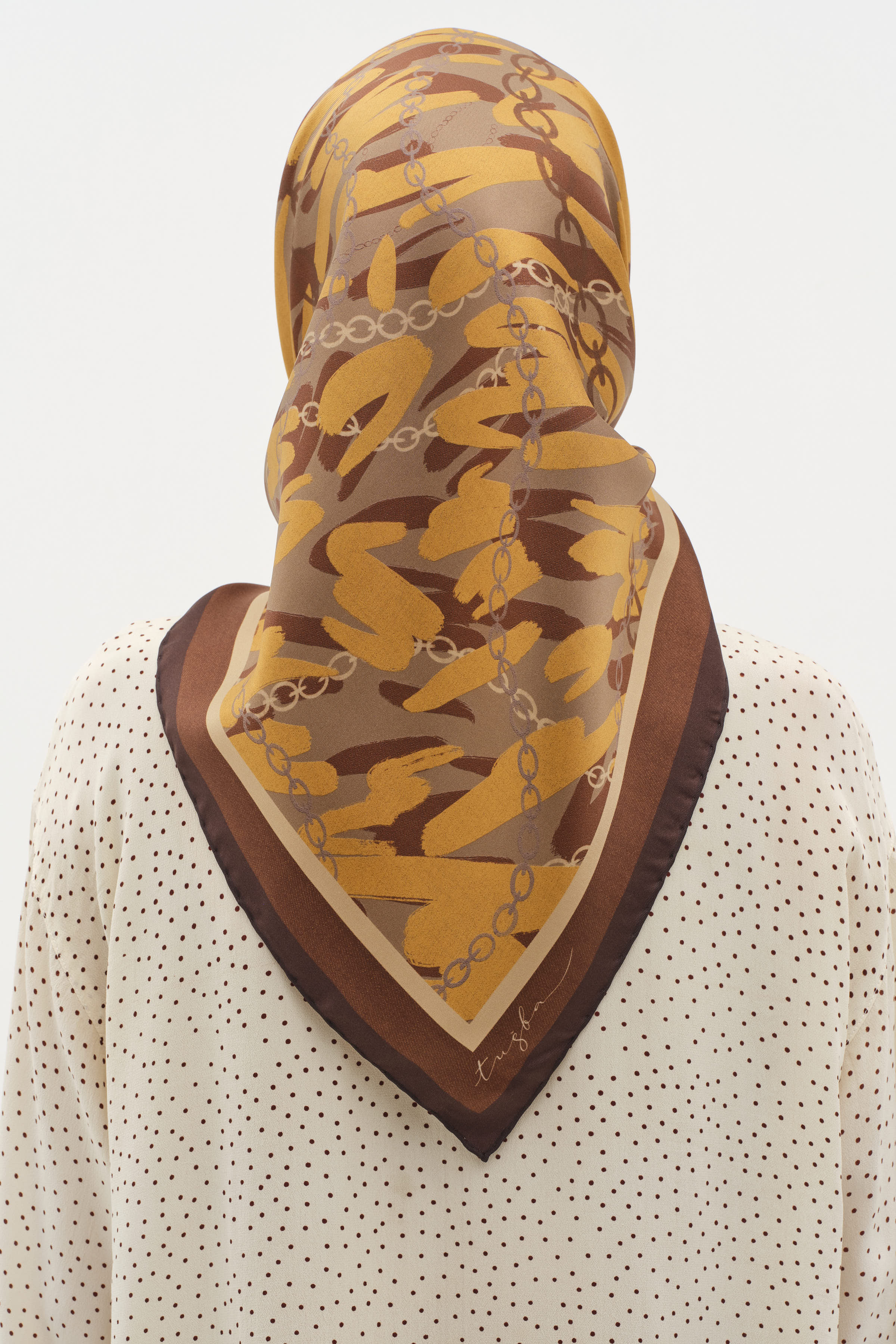 Zincir Desen Twill İpek Eşarp - Bakır TUGBA