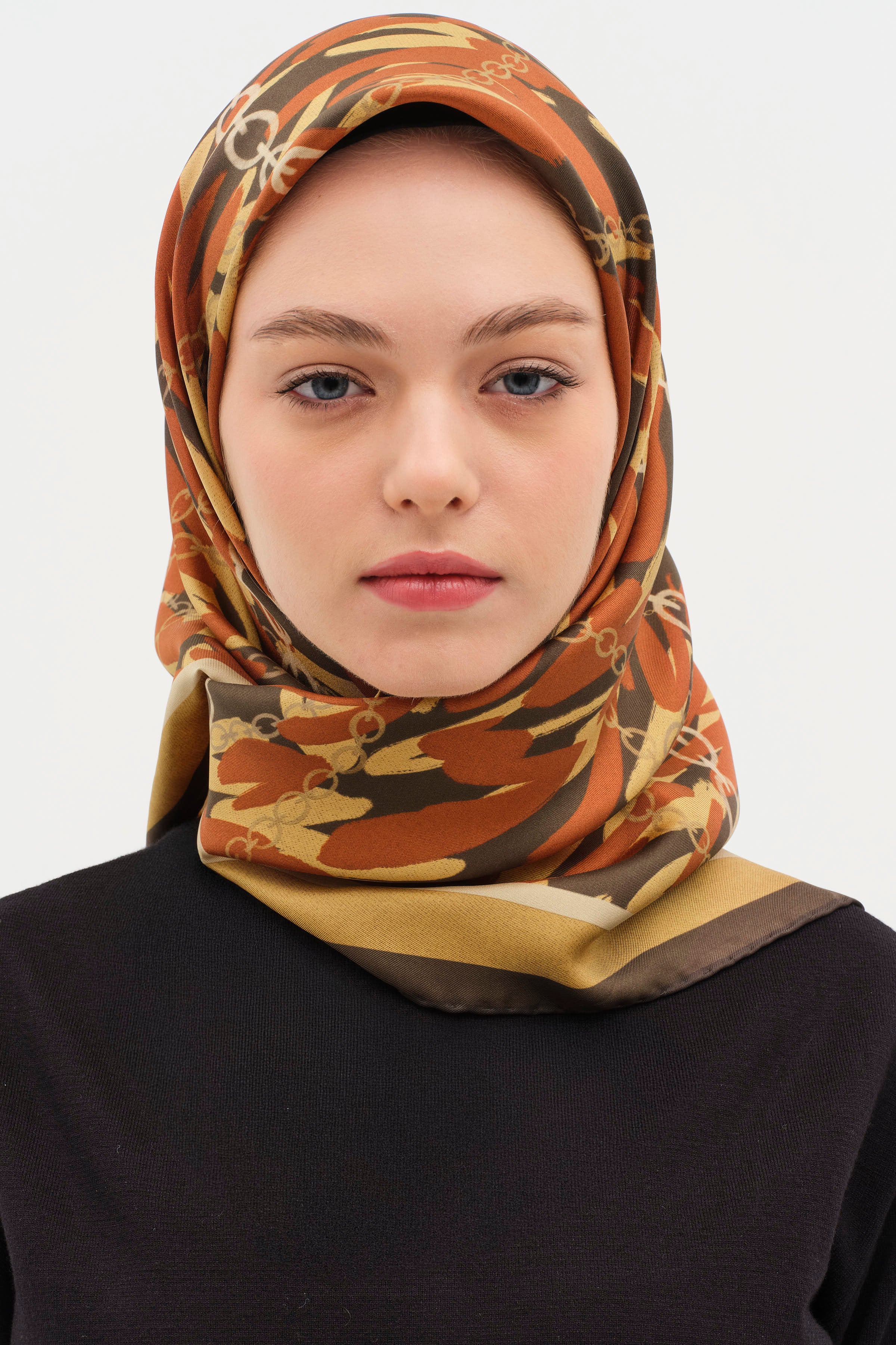 Zincir Desen Twill İpek Eşarp - Kiremit TUGBA