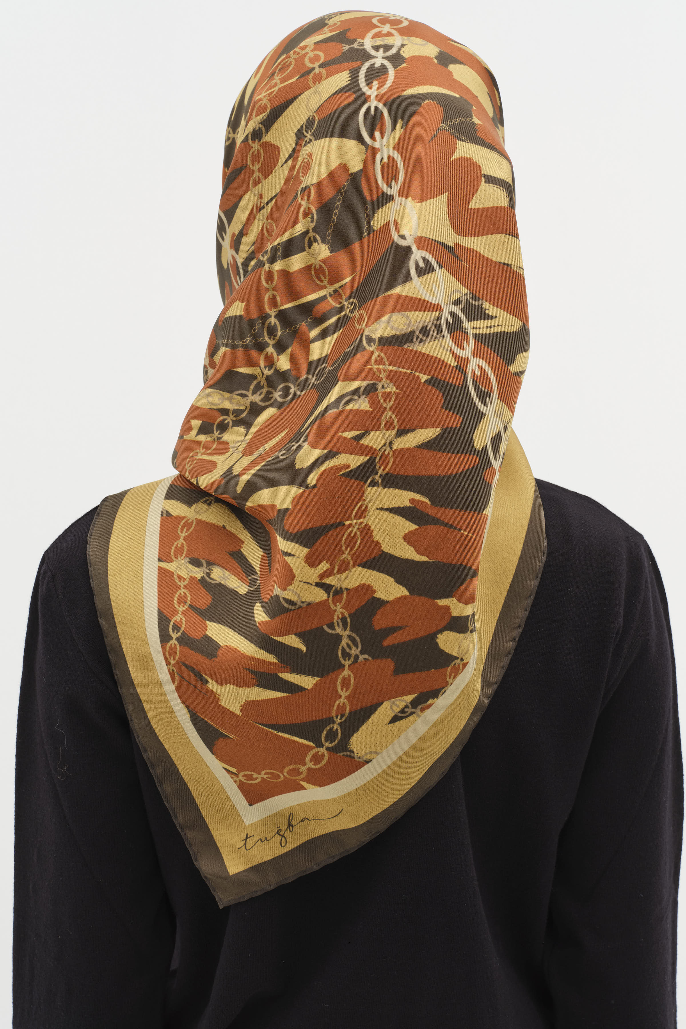 Zincir Desen Twill İpek Eşarp - Kiremit TUGBA