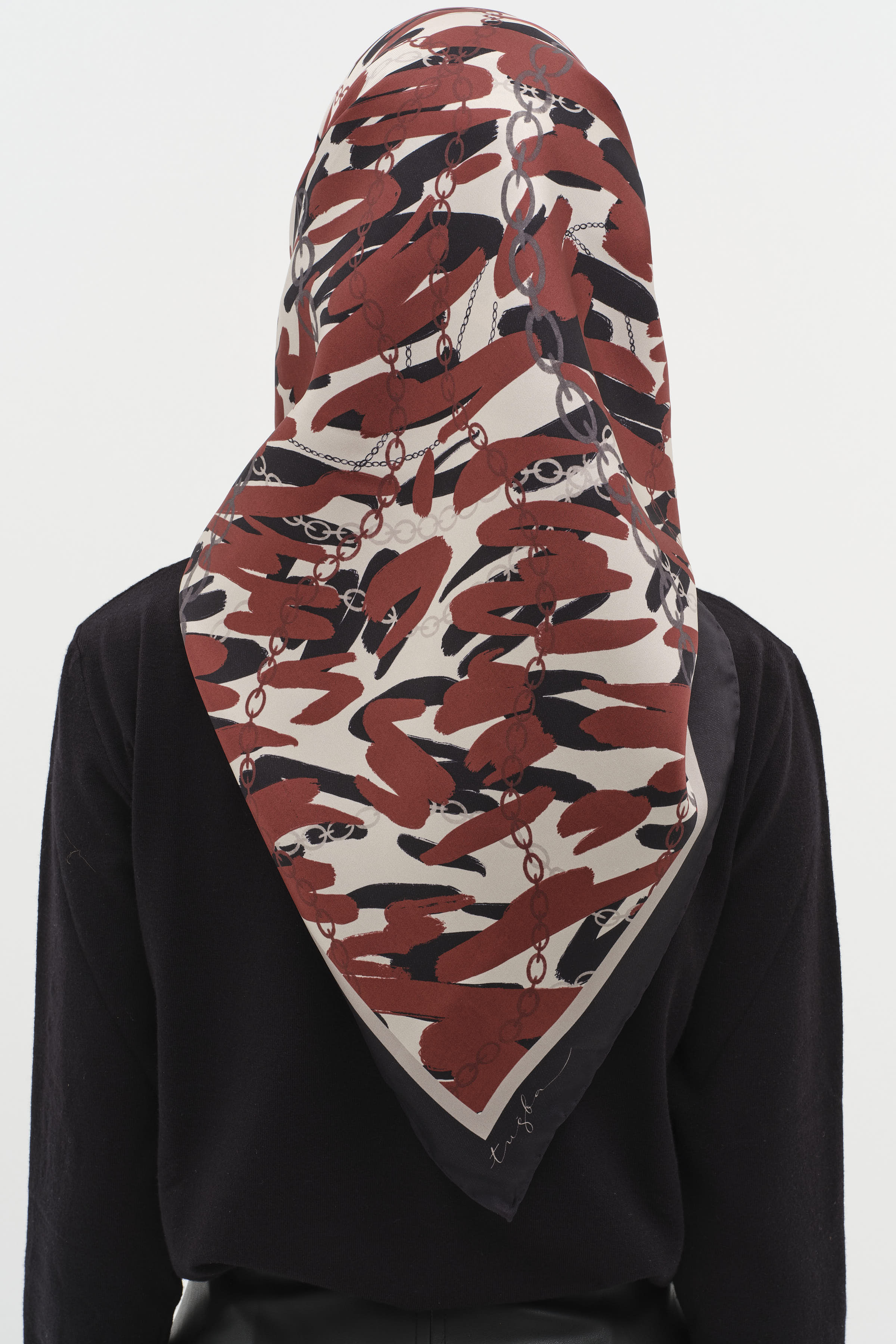 Zincir Desen Twill İpek Eşarp - Kırmızı TUGBA