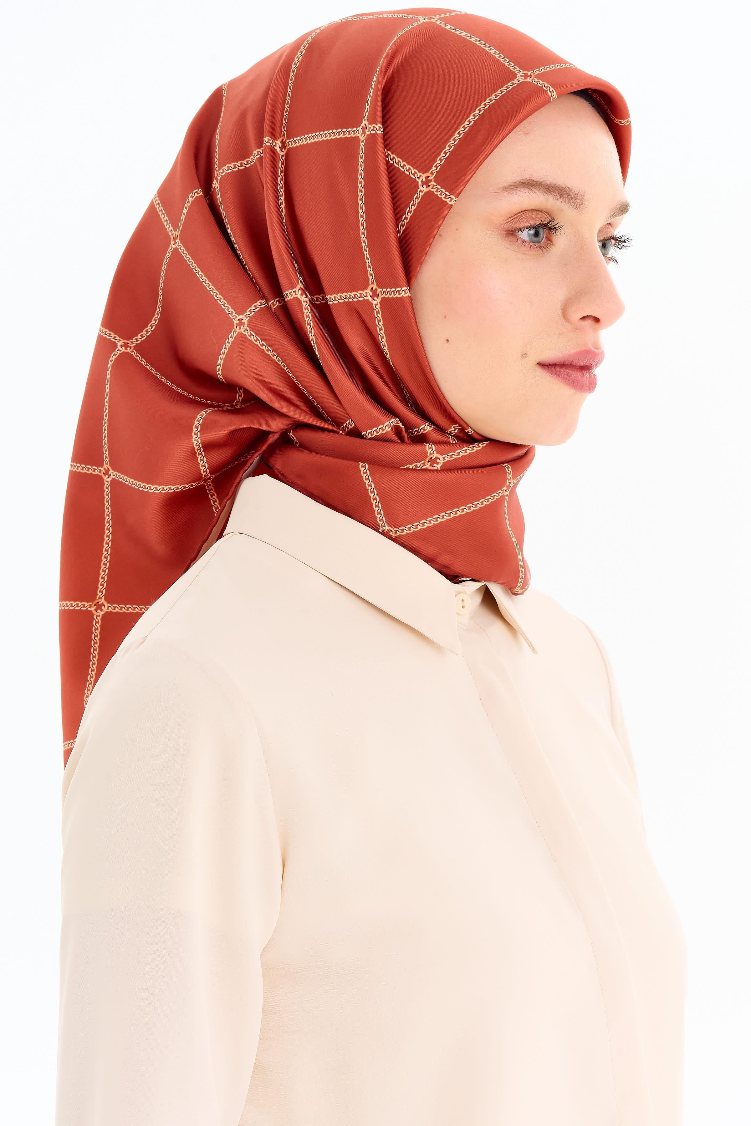 Zincir Desenli Stil Eşarp - Kiremit TUGBA