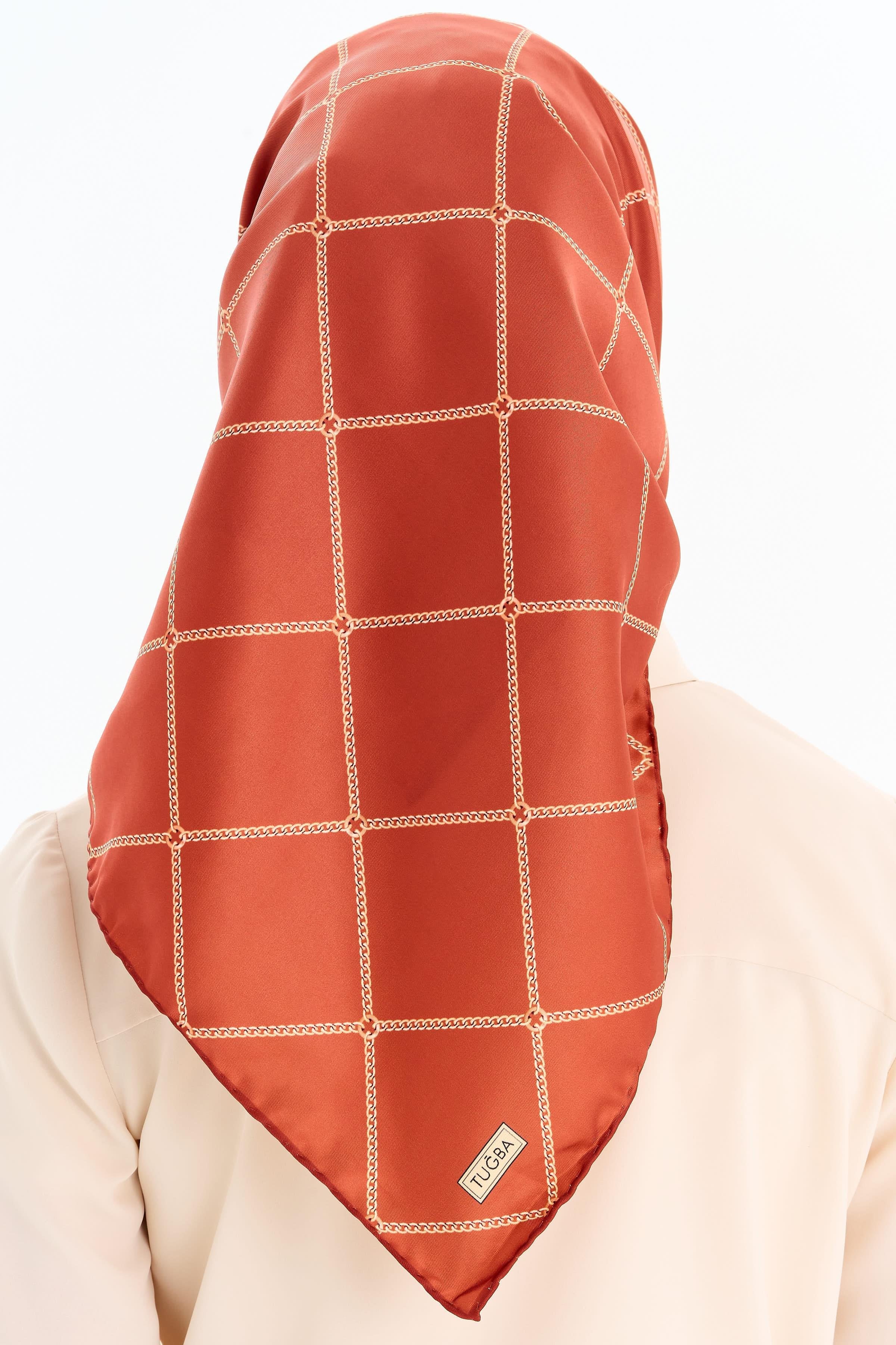 Zincir Desenli Stil Eşarp - Kiremit TUGBA